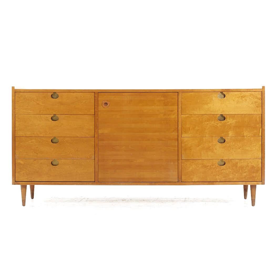Edmond Spence Mid Century Maple 6 Drawer Lowboy Dresser
Dresser measures: 80 wide x 20.5 deep x 23.25 inches high

All pieces of furniture can be had in what we call restored vintage condition. That means the piece is restored upon purchase so it’s