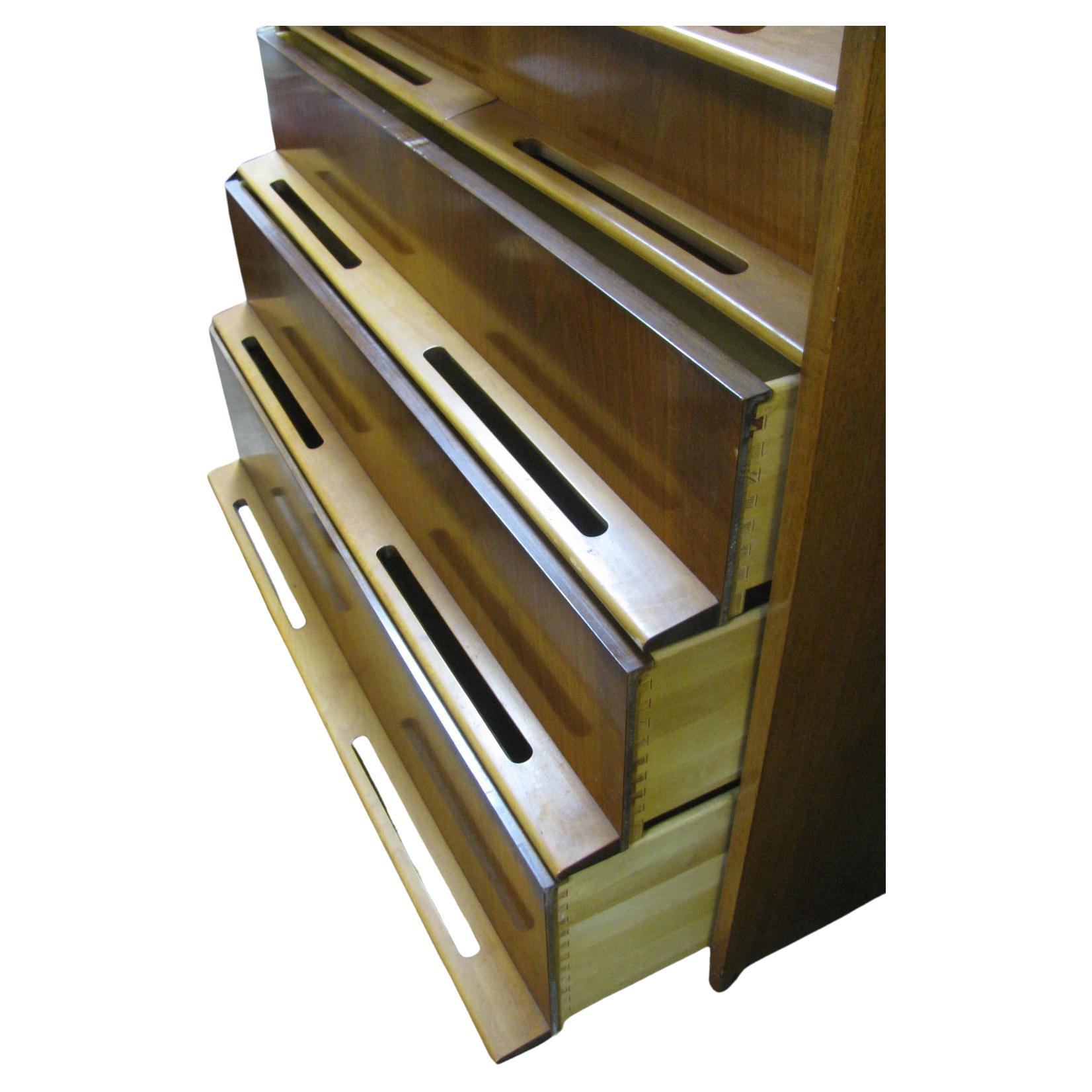 Swedish Edmond Spence Mid-Century Modern Walnut and Birch Tall Dresser Made in Sweden