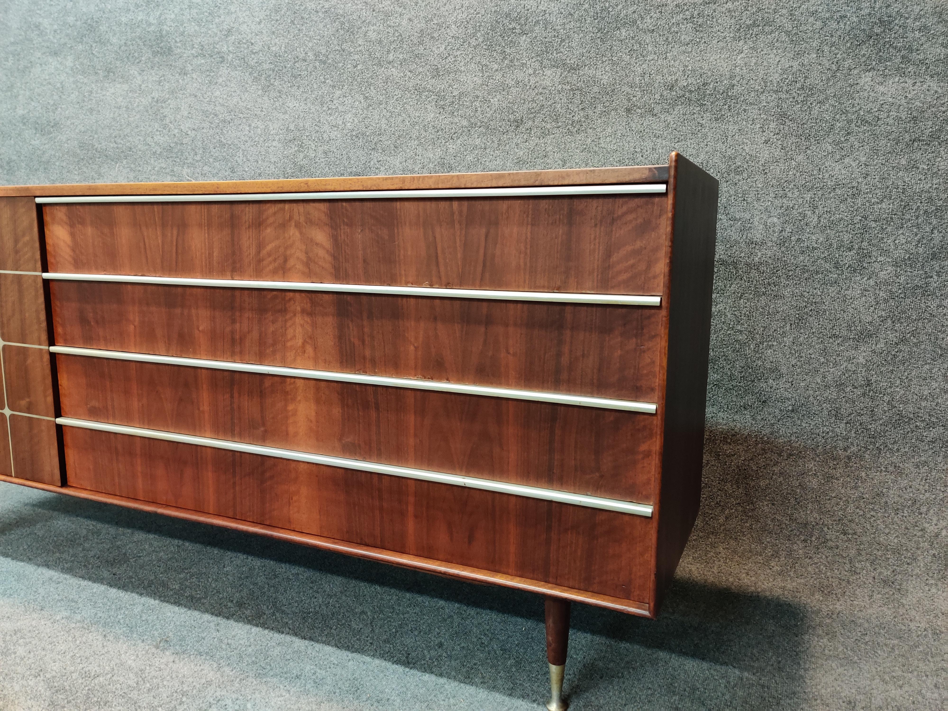 North American Edmond Spence MId-Century Modern Classic Sideboard Cabinet Walnut Inlaid Details