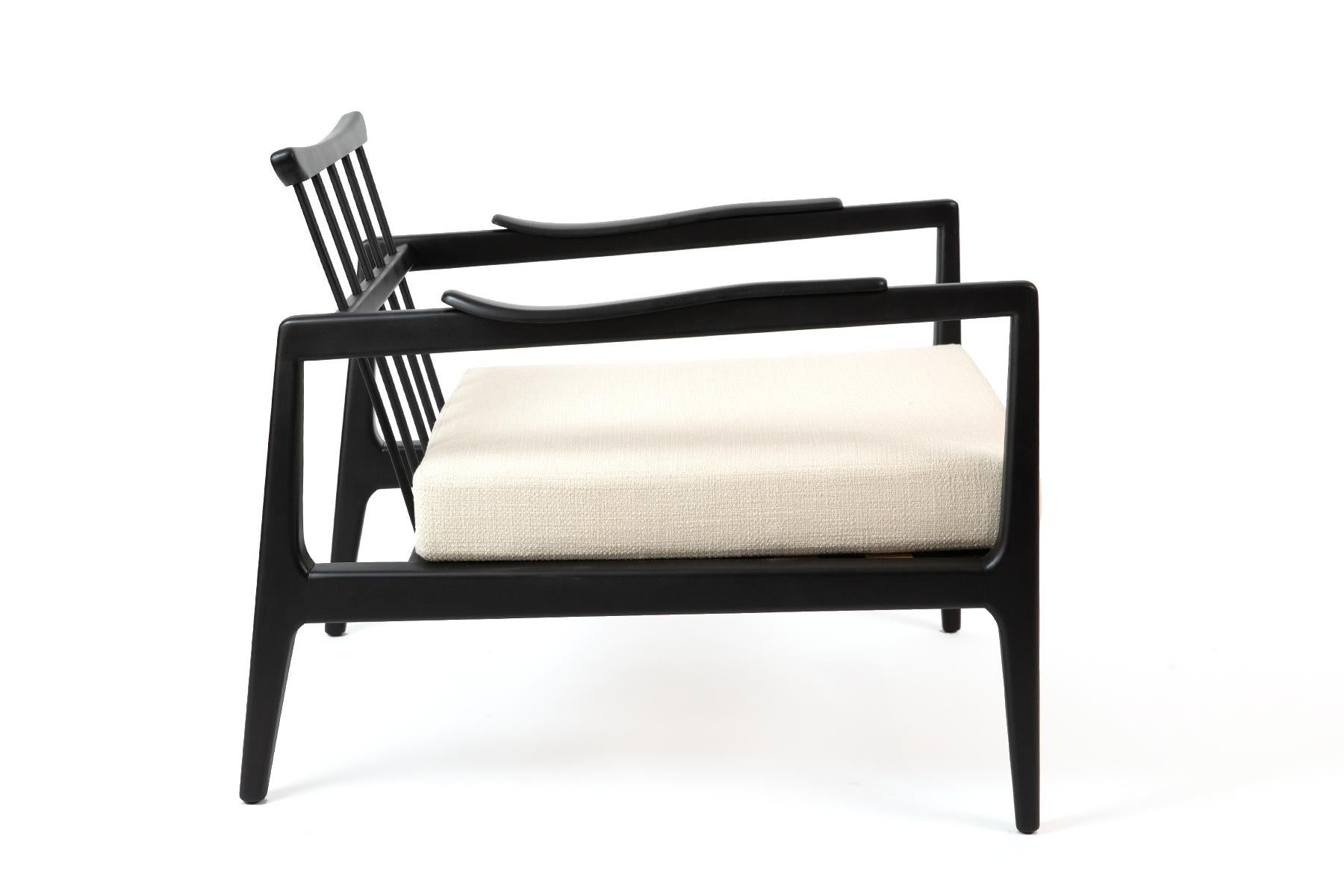 Mid-Century Modern Edmond Spence Pair of Ebonized and Upholstered Lounge Chairs