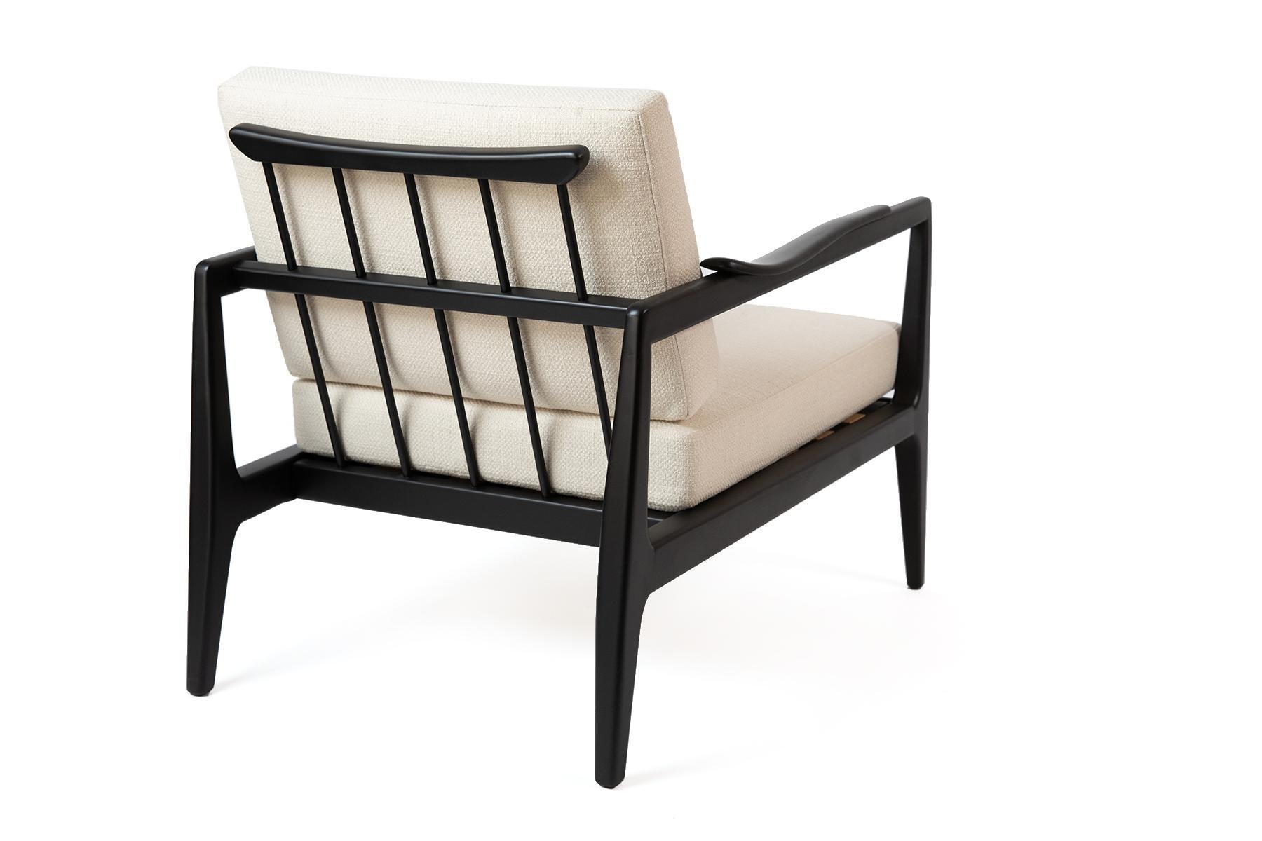 American Edmond Spence Pair of Ebonized and Upholstered Lounge Chairs