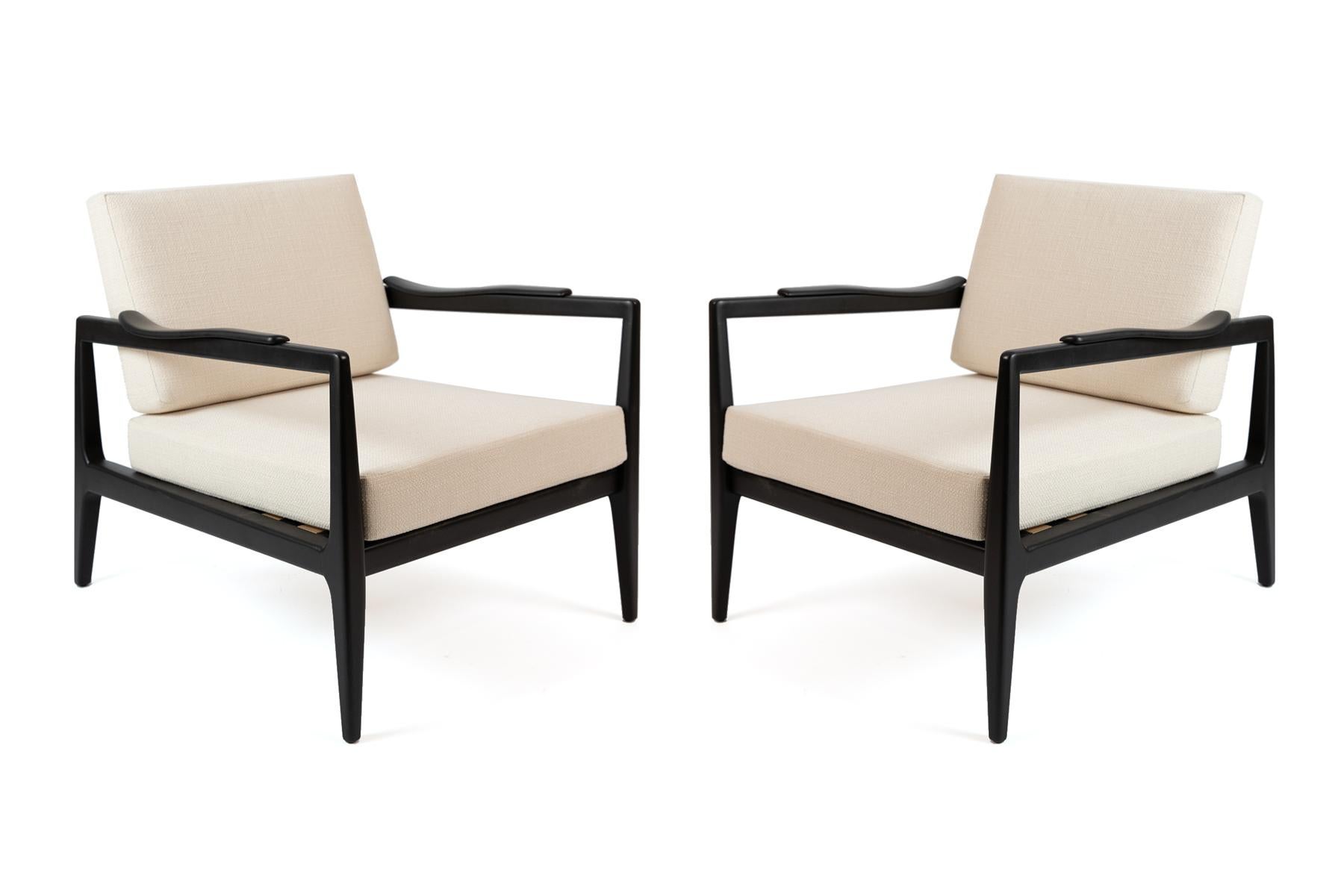 Mid-20th Century Edmond Spence Pair of Ebonized and Upholstered Lounge Chairs