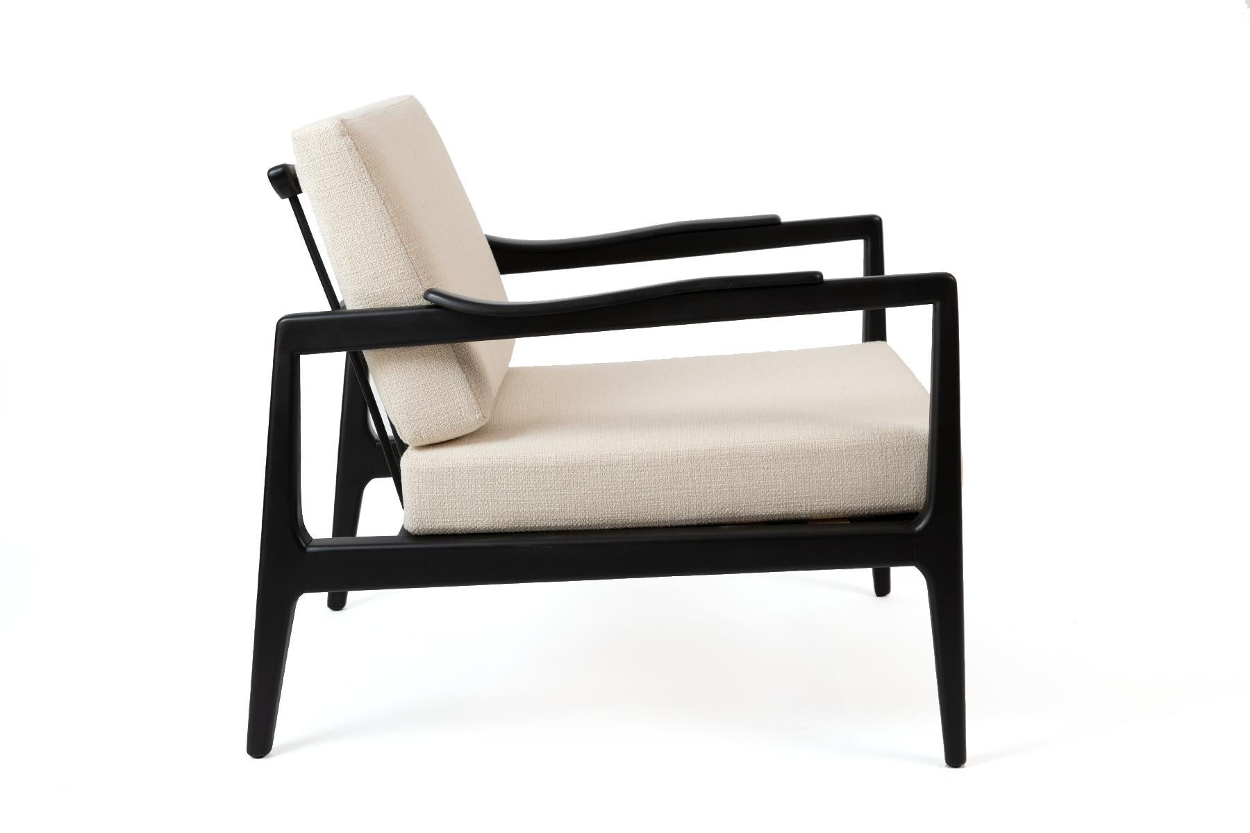 Upholstery Edmond Spence Pair of Ebonized and Upholstered Lounge Chairs