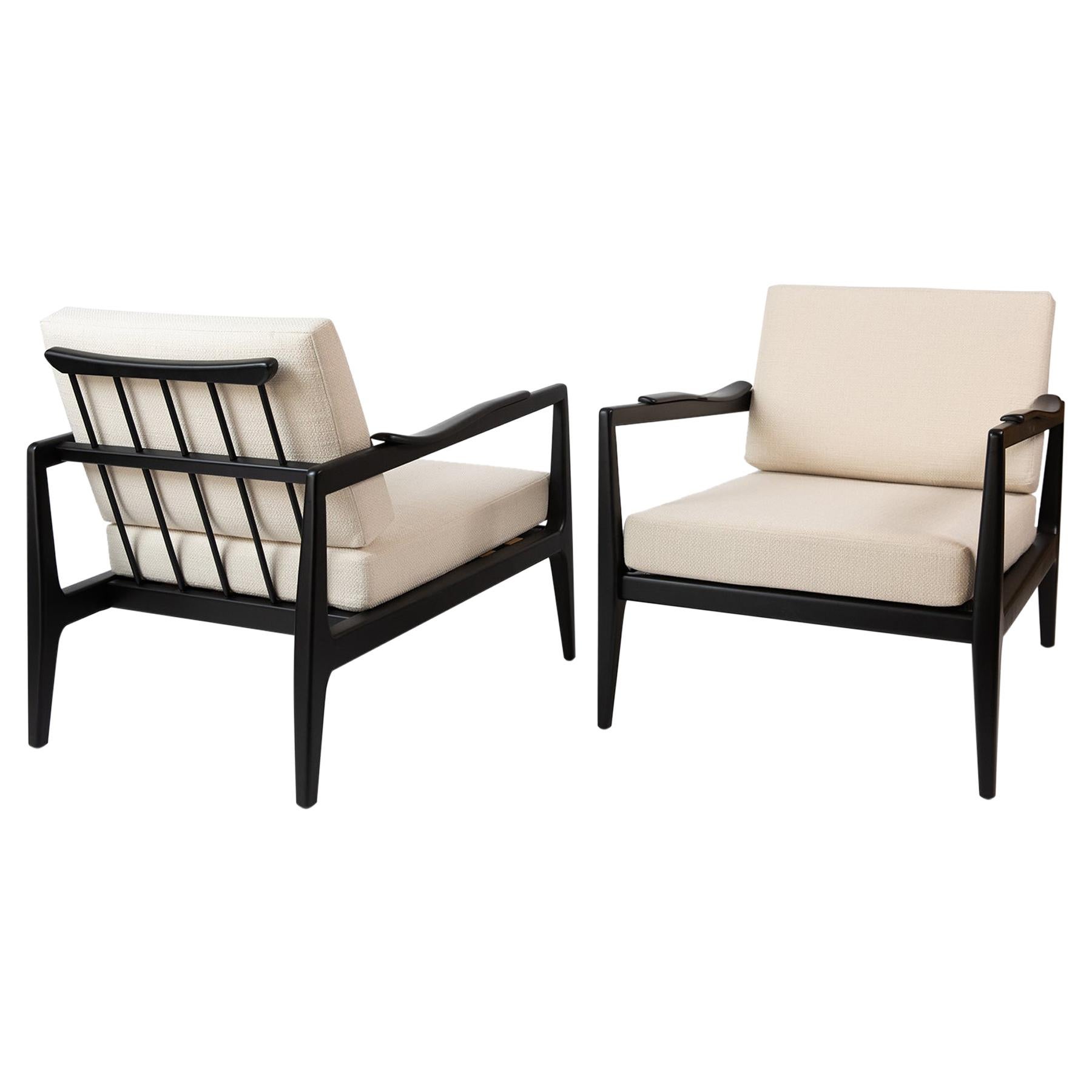 Edmond Spence Pair of Ebonized and Upholstered Lounge Chairs