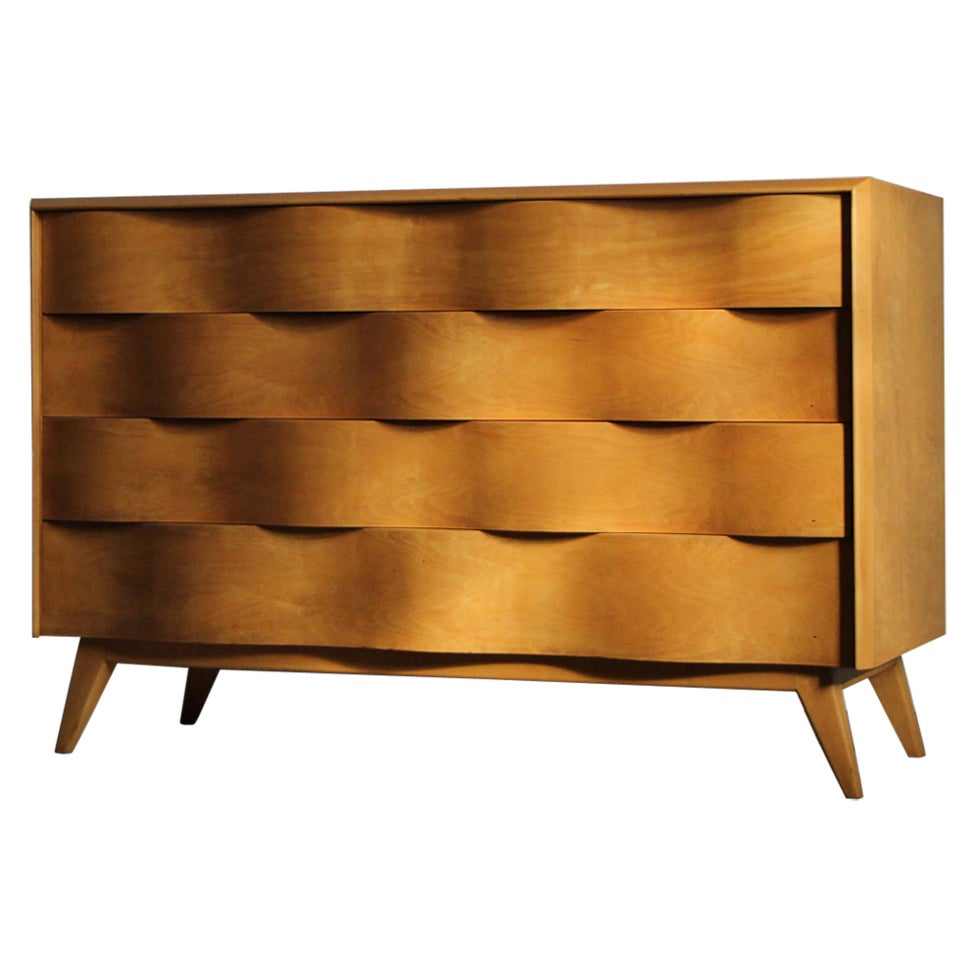 Edmond Spence Sculpted "Wave Front" Birch Low Dresser, 1950s