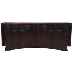 Used Edmond Spence Style Black Lacquered Wave Front Dresser or Credenza, Refinished