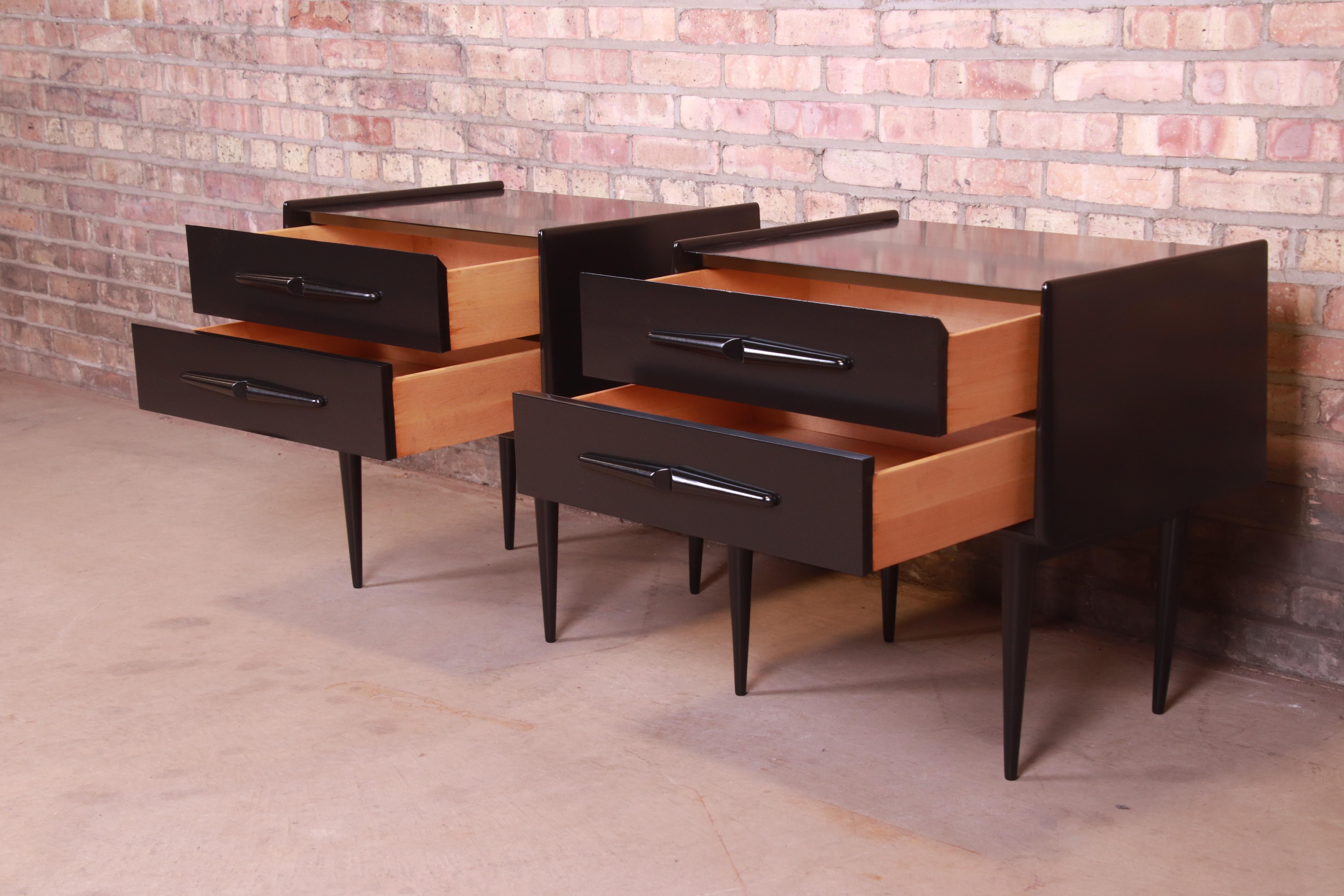 Edmond Spence Swedish Modern Black Lacquered Birch Nightstands, Newly Refinished 5
