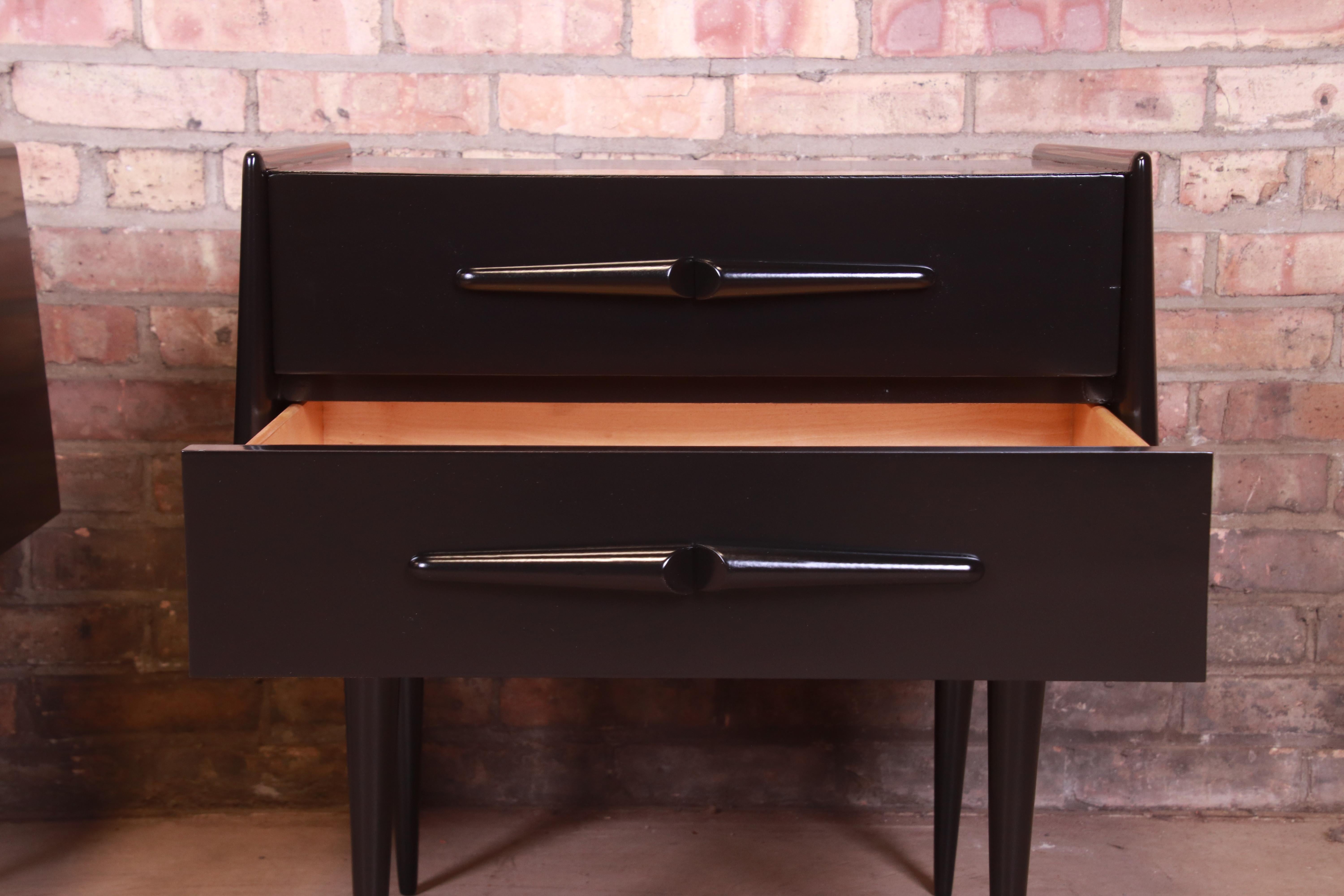 Edmond Spence Swedish Modern Black Lacquered Birch Nightstands, Newly Refinished 6