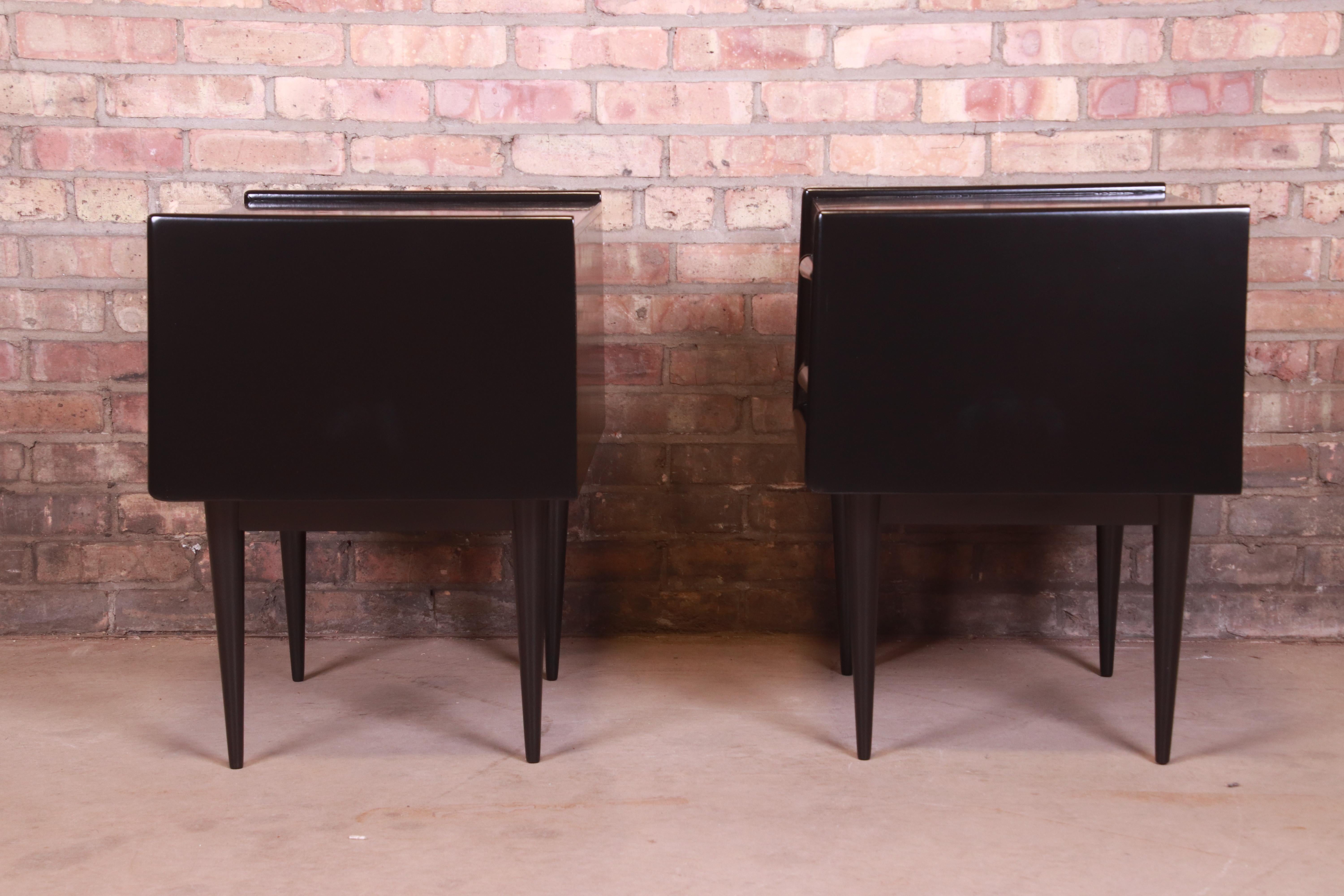 Edmond Spence Swedish Modern Black Lacquered Birch Nightstands, Newly Refinished 9