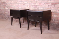 Edmond Spence Swedish Modern Black Lacquered Birch Nightstands, Newly Refinished
