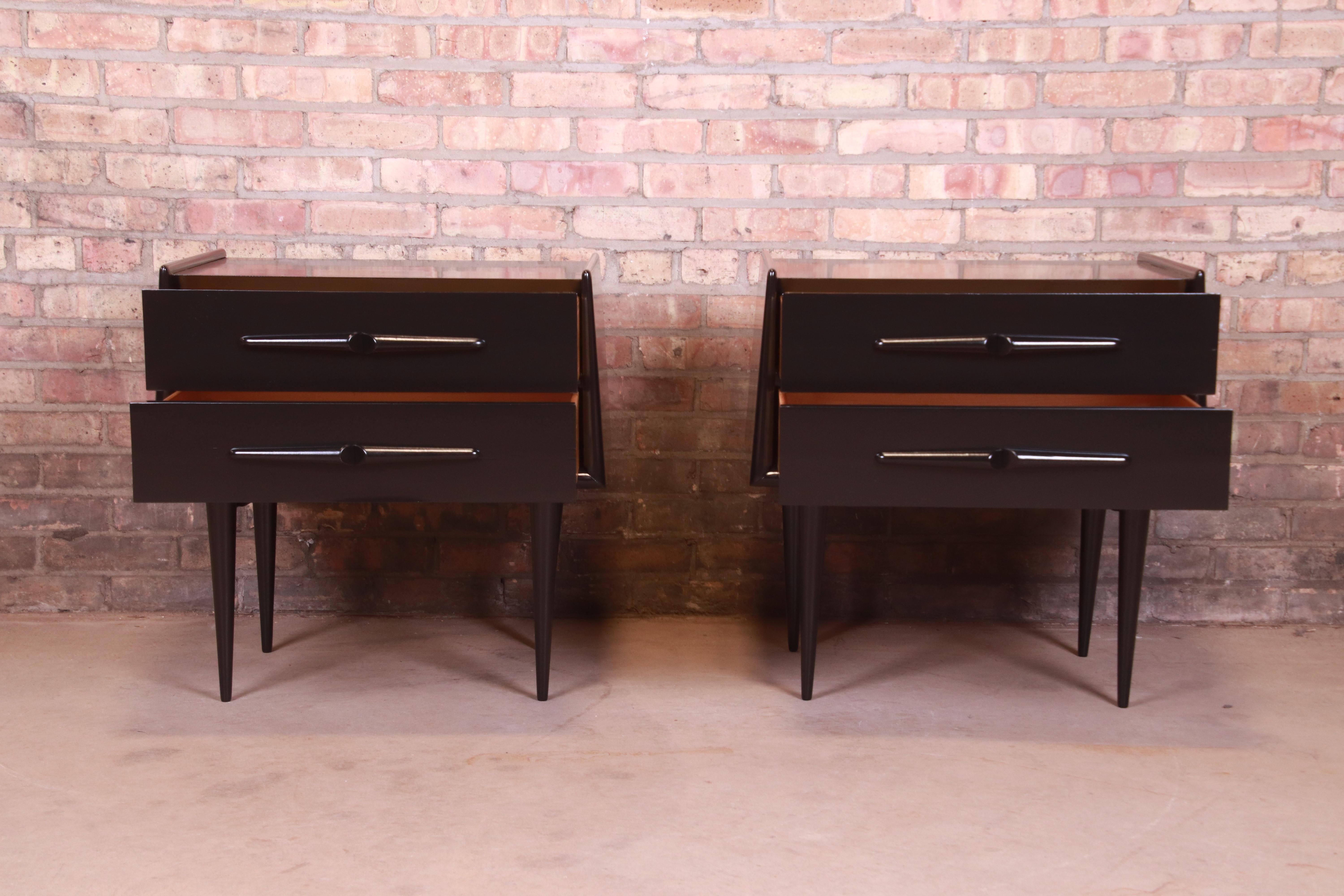 Edmond Spence Swedish Modern Black Lacquered Birch Nightstands, Newly Refinished 2