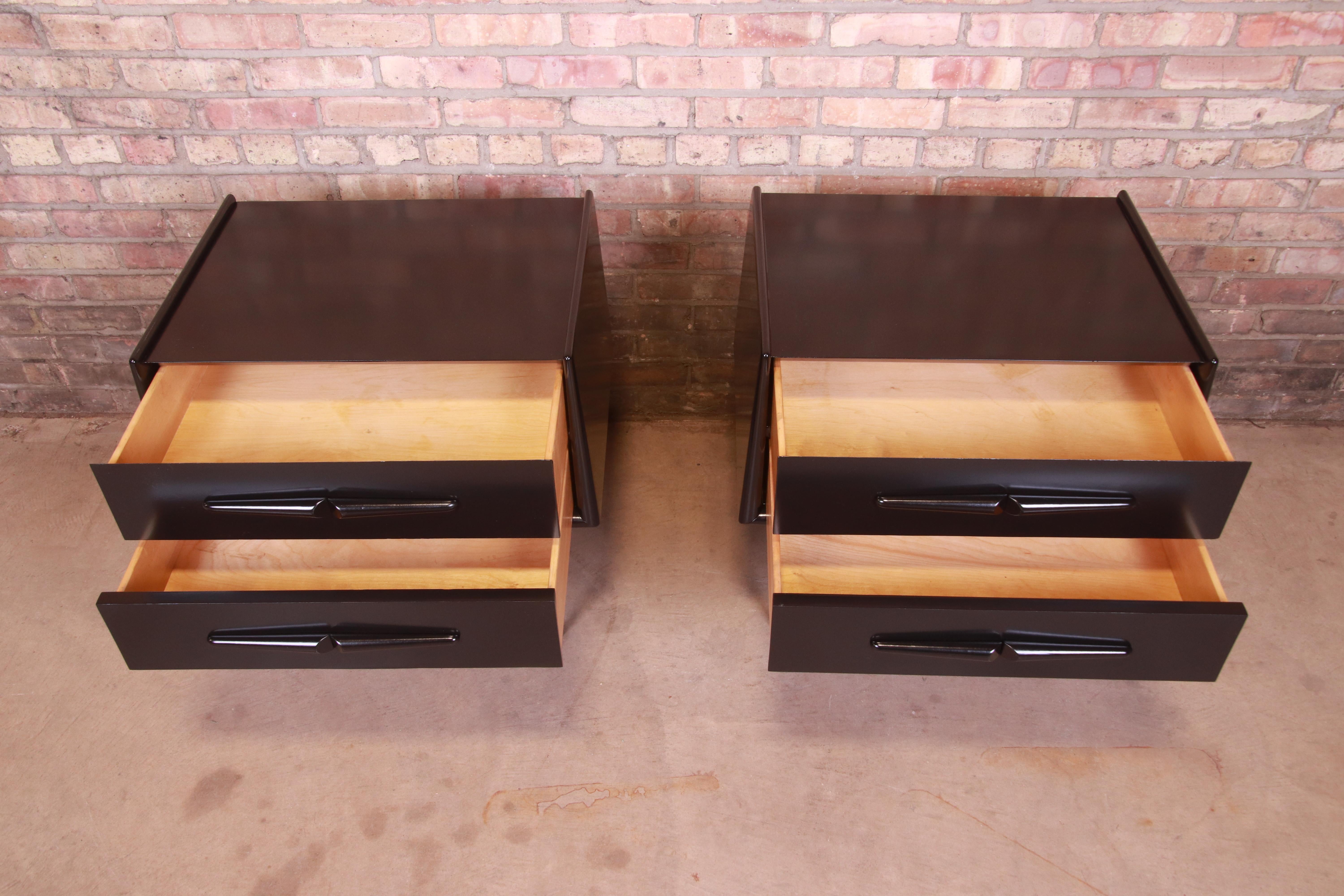 Edmond Spence Swedish Modern Black Lacquered Birch Nightstands, Newly Refinished 3
