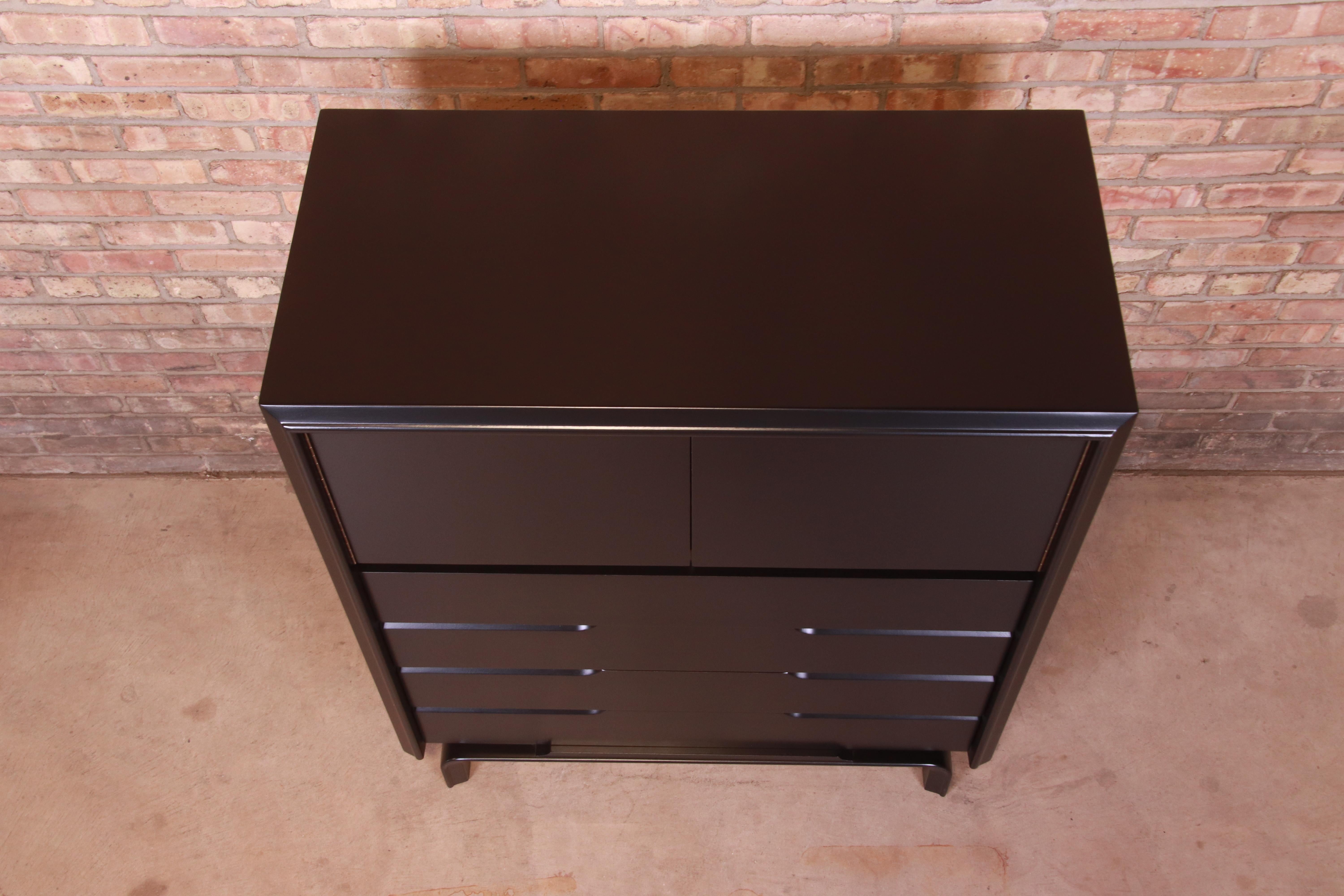 Edmond Spence Swedish Modern Black Lacquered Gentleman's Chest, Newly Refinished 5