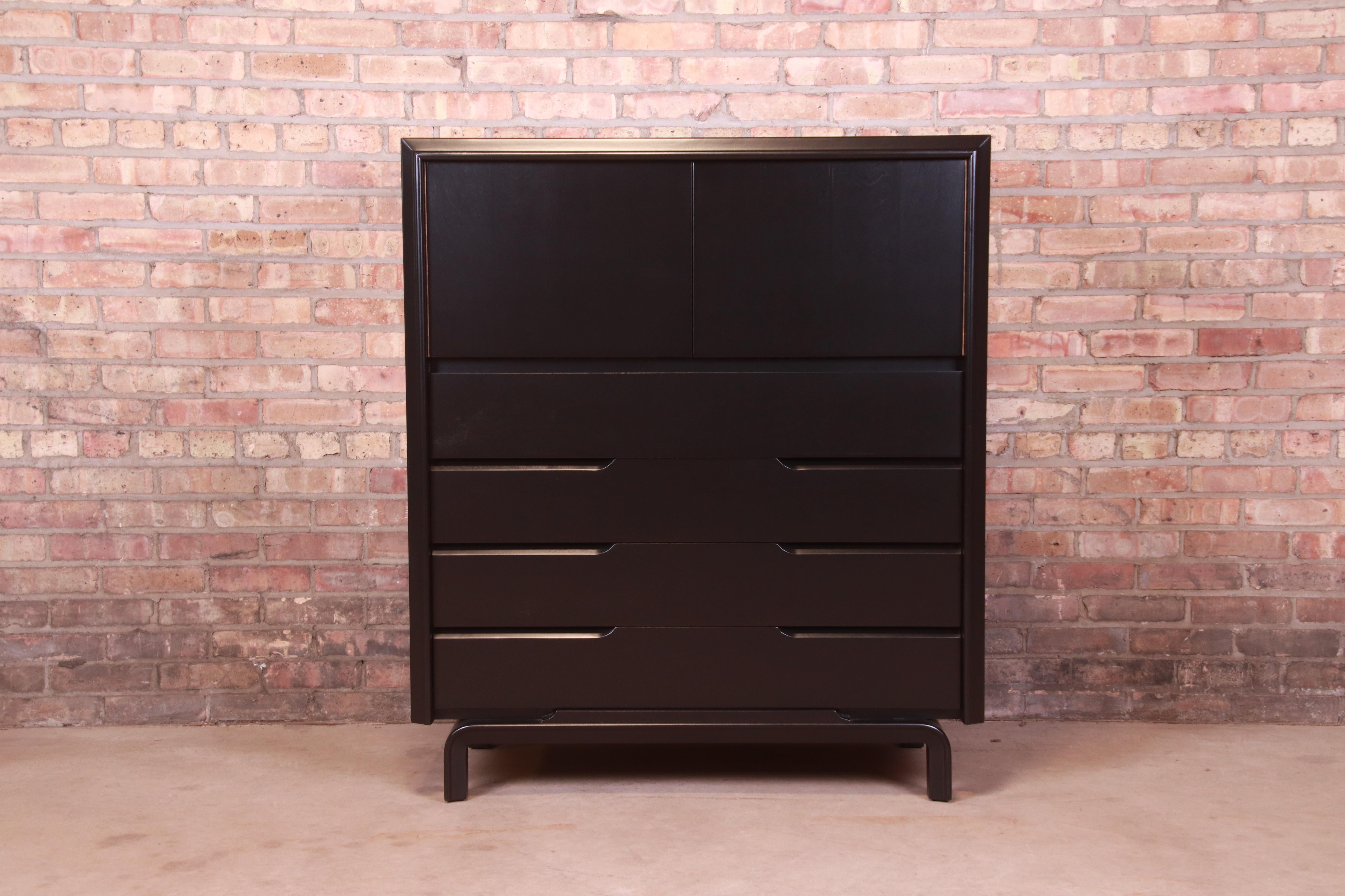 Mid-Century Modern Edmond Spence Swedish Modern Black Lacquered Gentleman's Chest, Newly Refinished