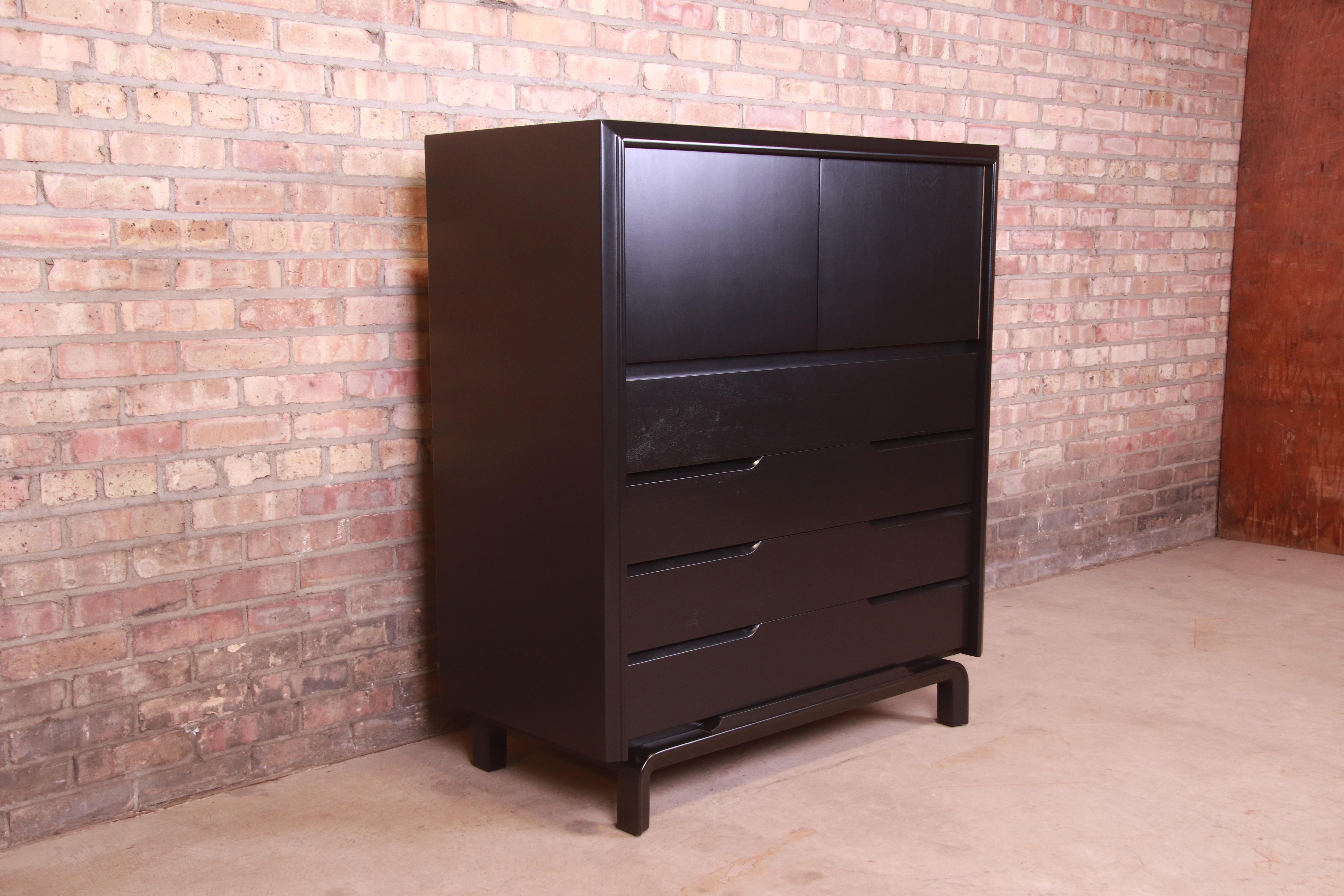 Mid-20th Century Edmond Spence Swedish Modern Black Lacquered Gentleman's Chest, Newly Refinished