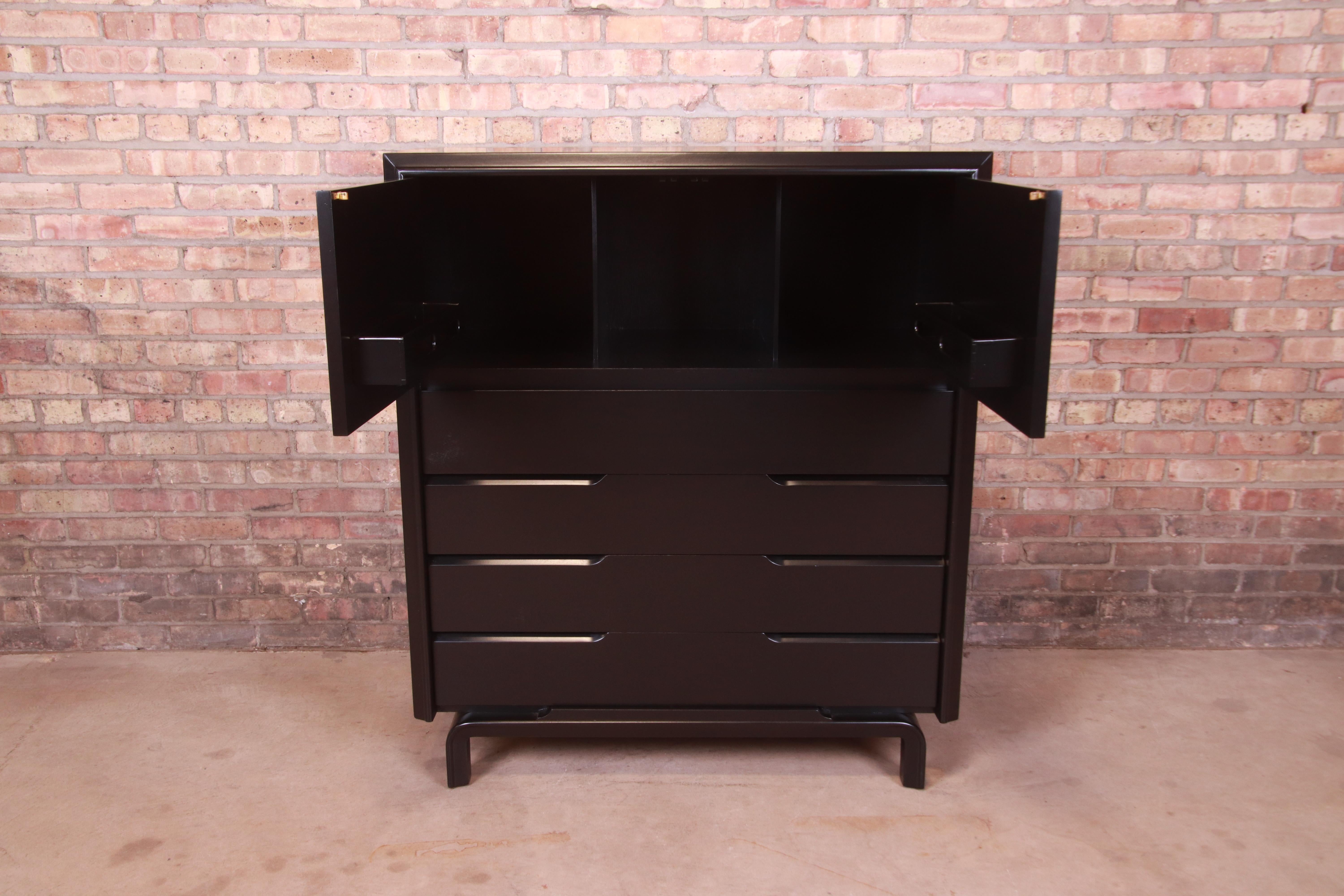 Edmond Spence Swedish Modern Black Lacquered Gentleman's Chest, Newly Refinished 1