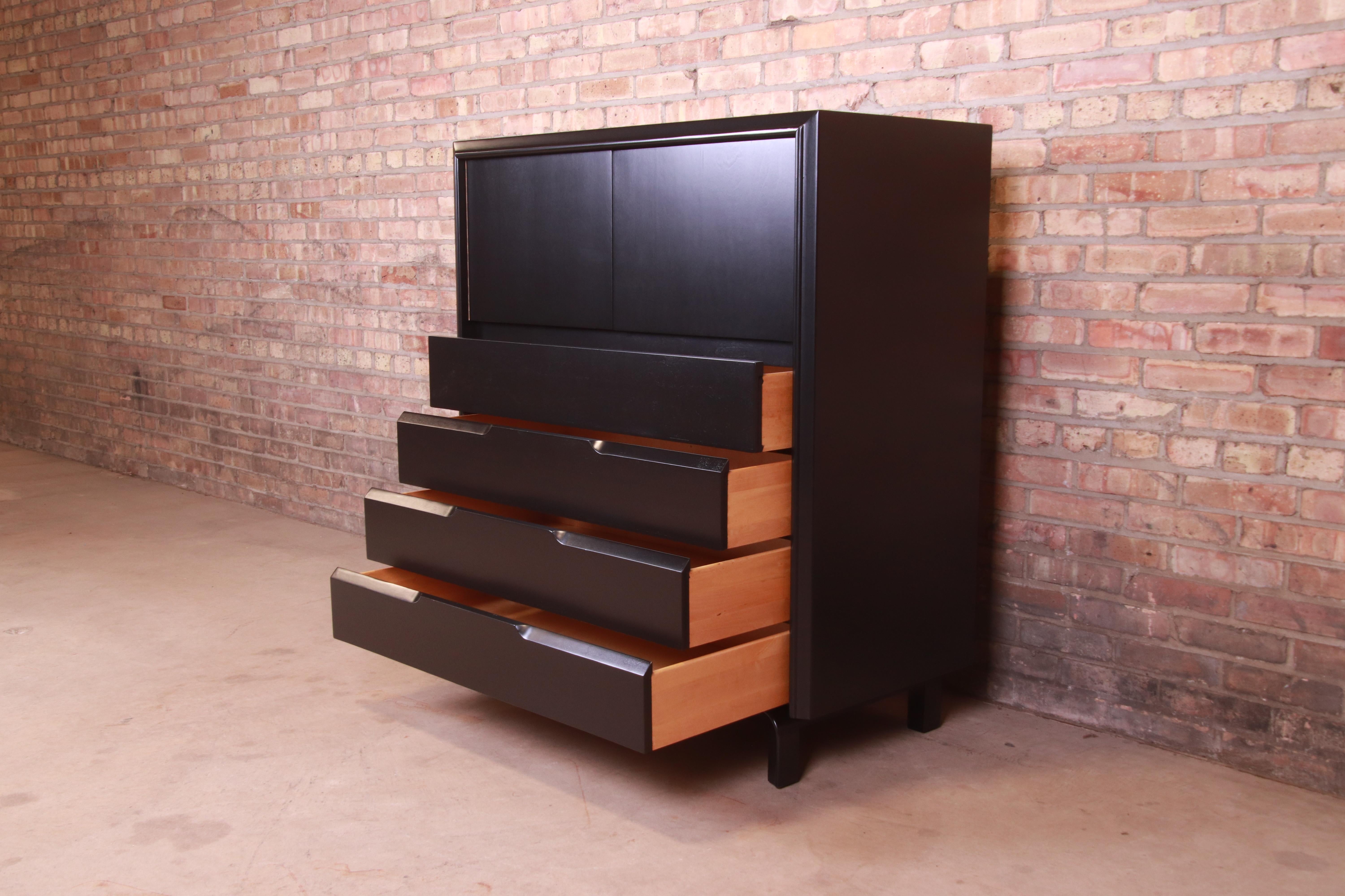 Edmond Spence Swedish Modern Black Lacquered Gentleman's Chest, Newly Refinished 3