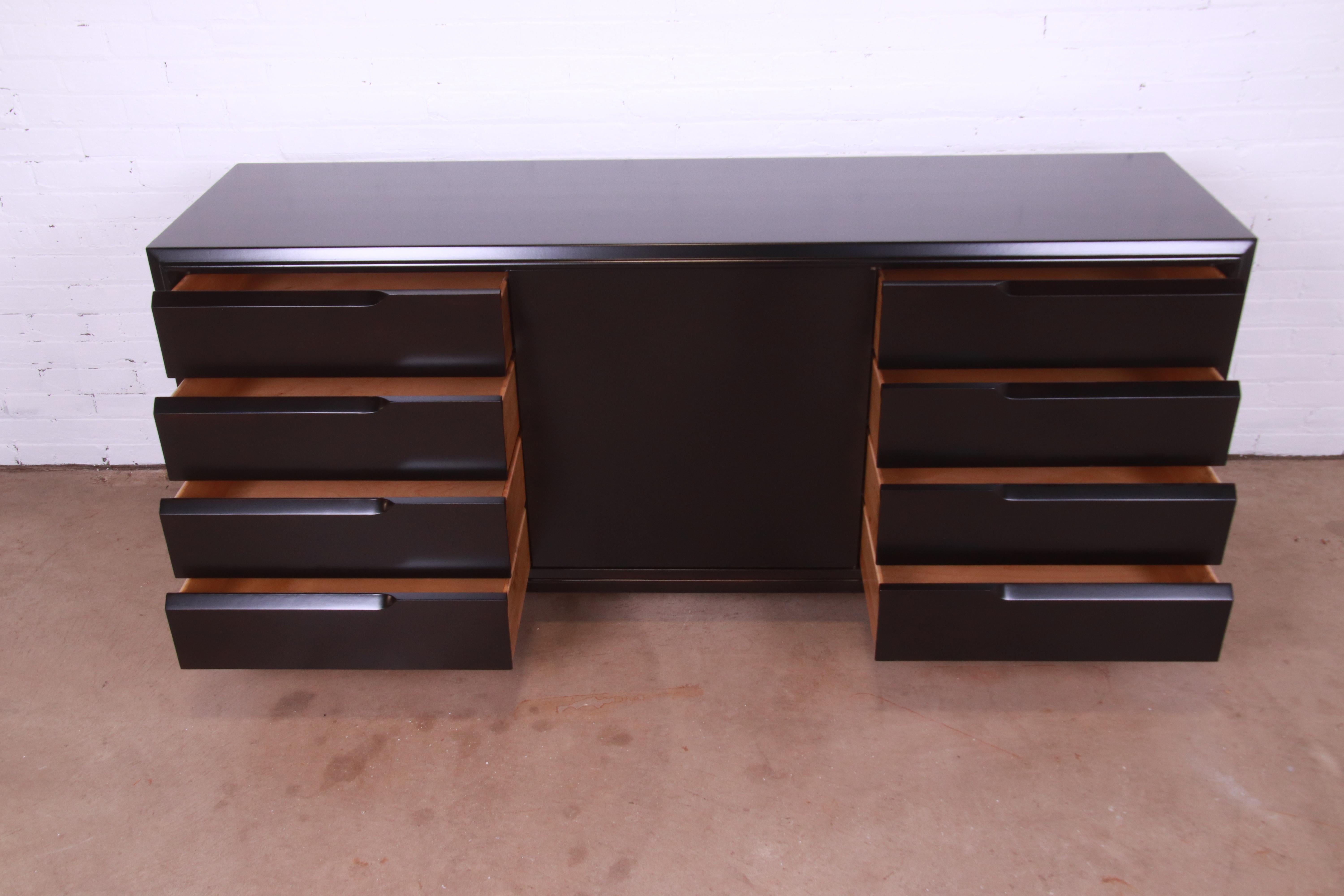 Edmond Spence Swedish Modern Black Lacquered Sideboard Credenza, Refinished For Sale 6