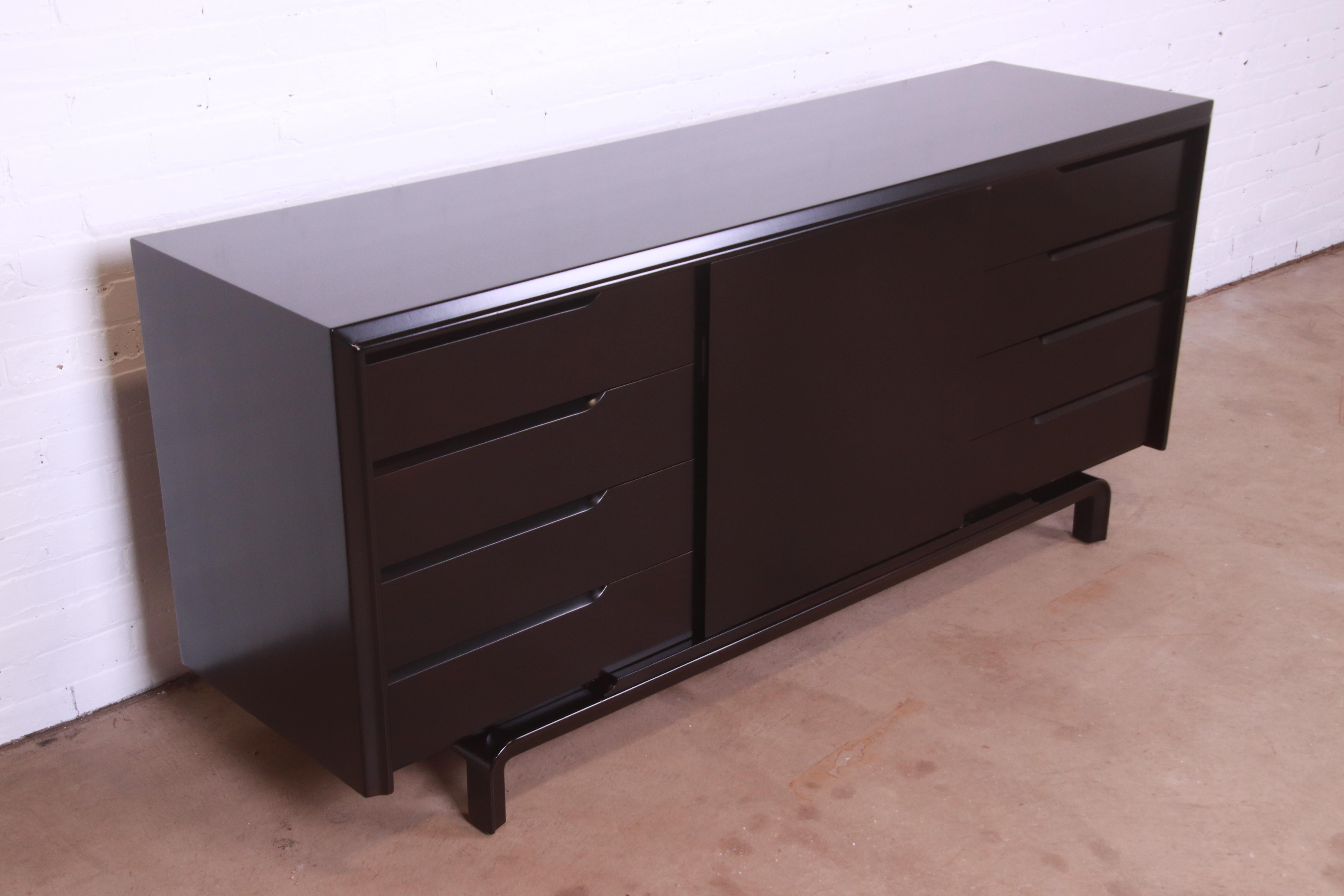 Birch Edmond Spence Swedish Modern Black Lacquered Sideboard Credenza, Refinished For Sale