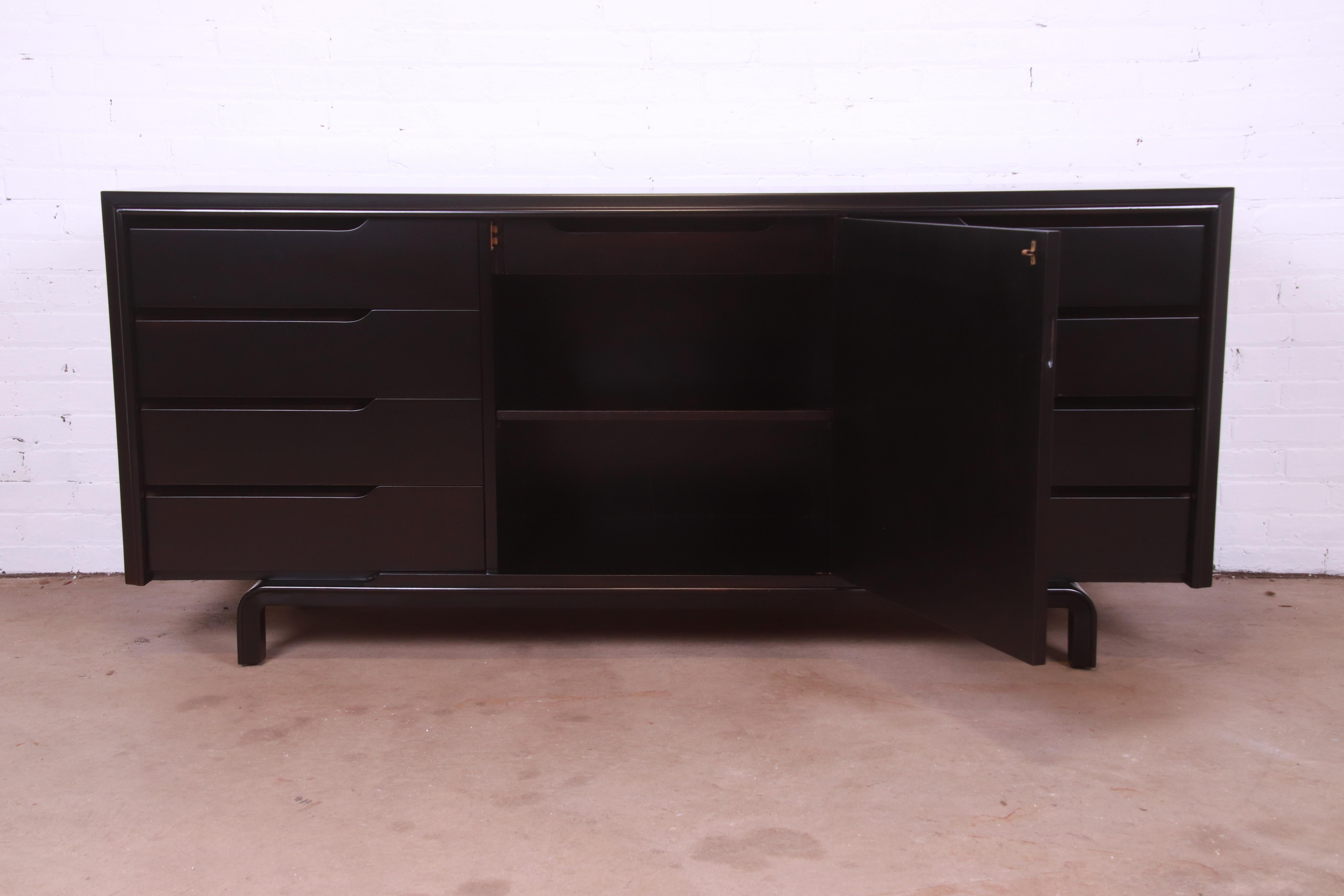 Edmond Spence Swedish Modern Black Lacquered Sideboard Credenza, Refinished For Sale 2