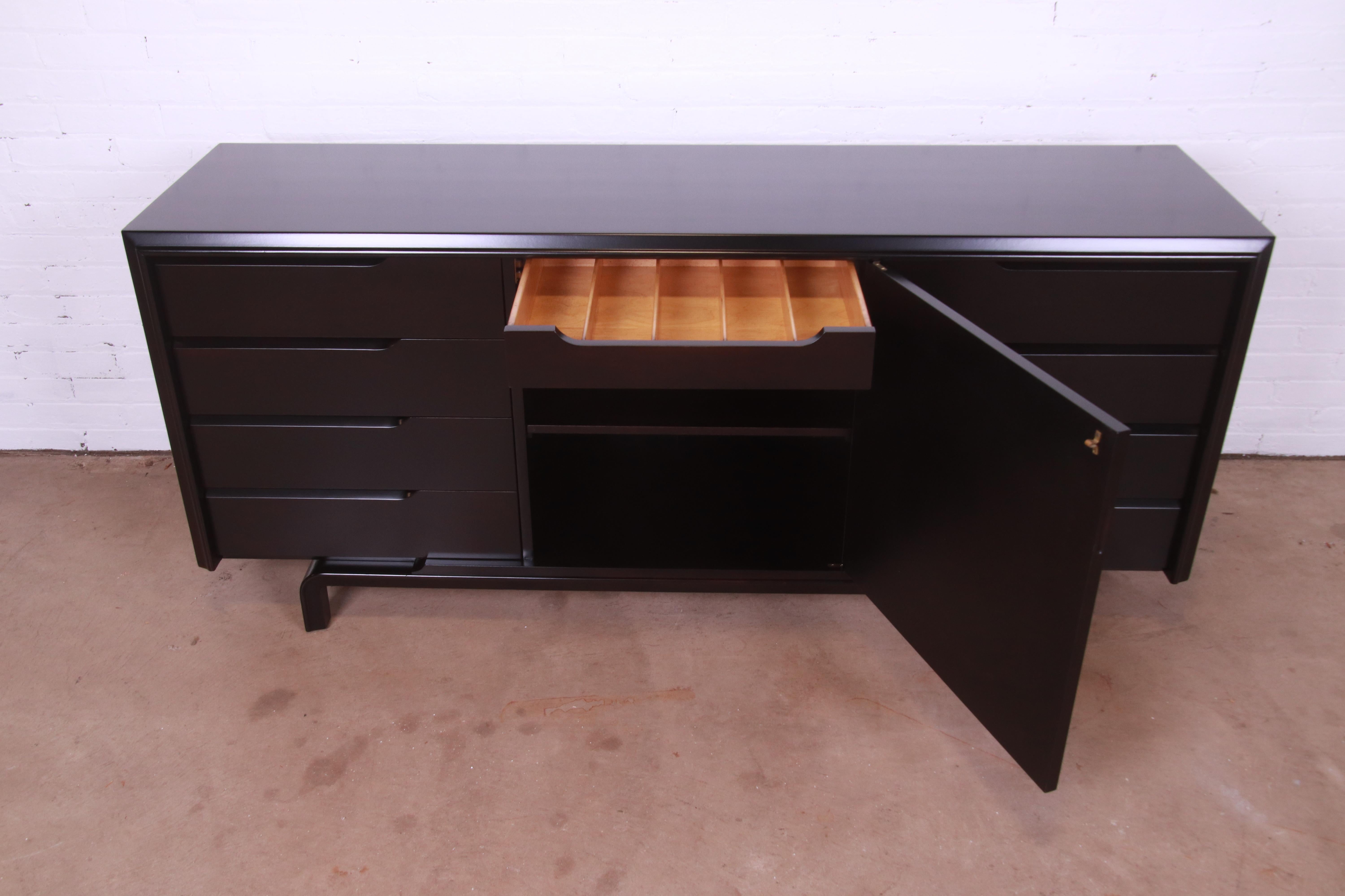 Edmond Spence Swedish Modern Black Lacquered Sideboard Credenza, Refinished For Sale 3