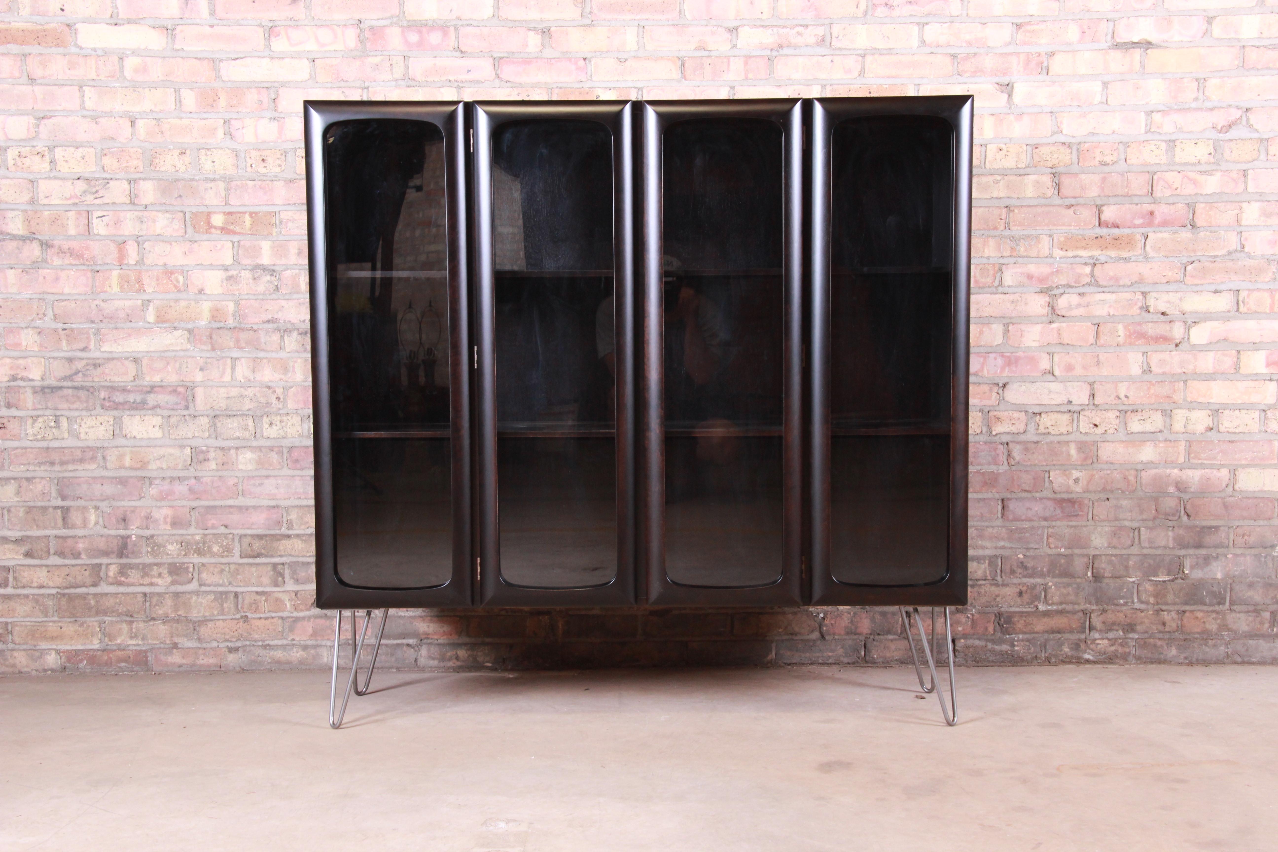 Edmond Spence Swedish Modern Ebonized Bookcase on Hairpin Legs, Newly Refinished In Good Condition In South Bend, IN