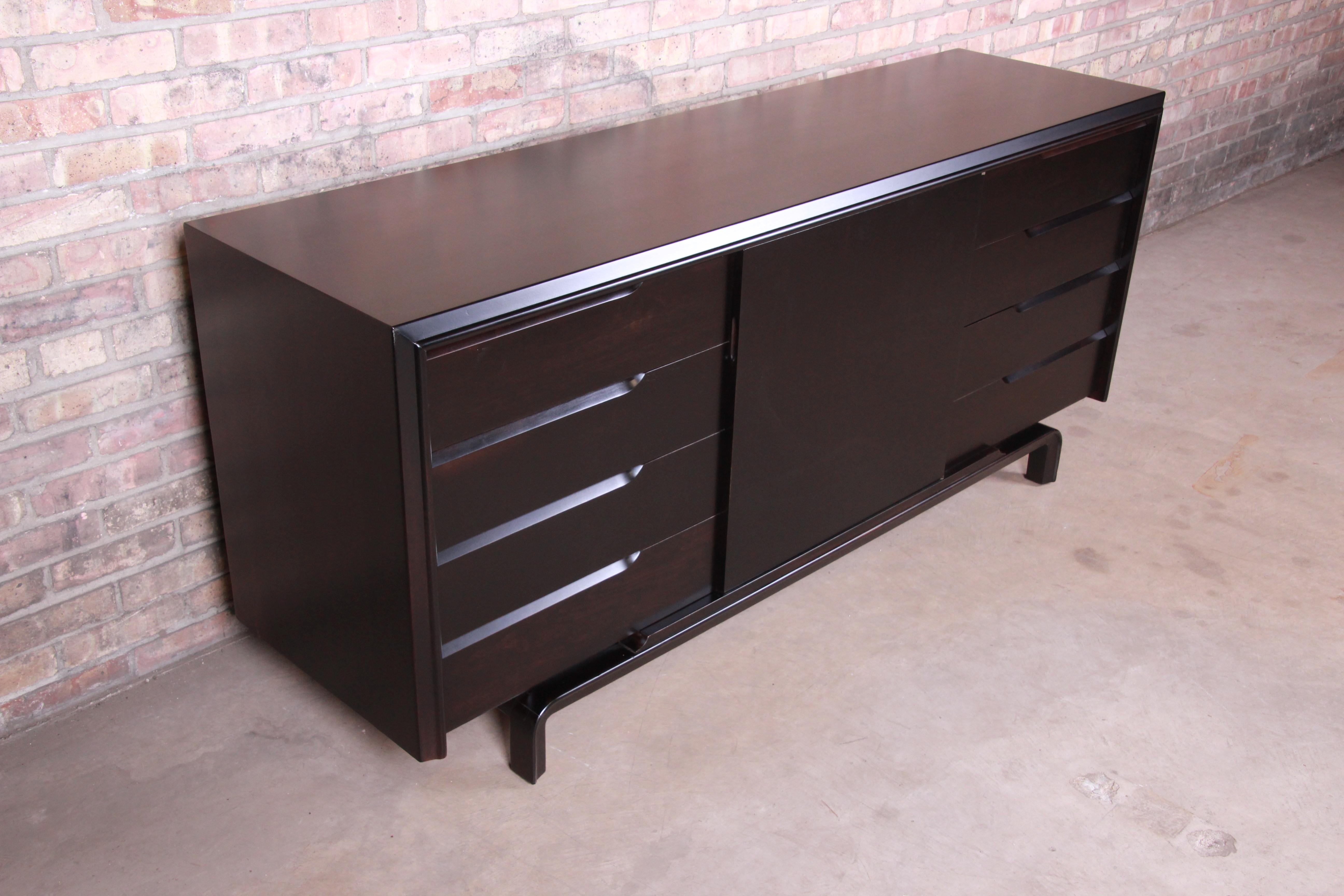 Mid-20th Century Edmond Spence Swedish Modern Ebonized Sideboard Credenza, Newly Refinished