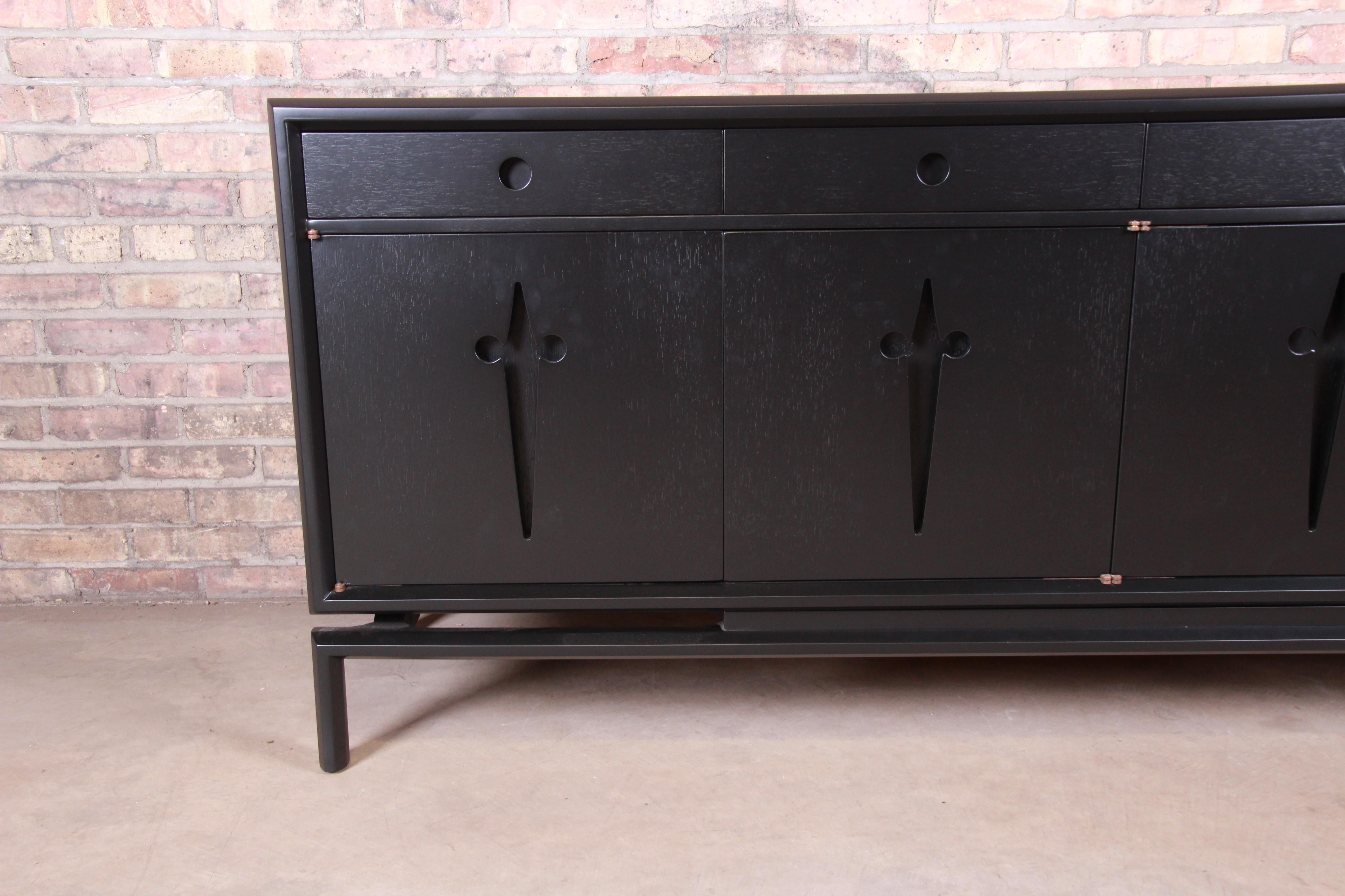 Edmond Spence Swedish Modern Ebonized Sideboard or Bar Cabinet, Refinished In Good Condition In South Bend, IN