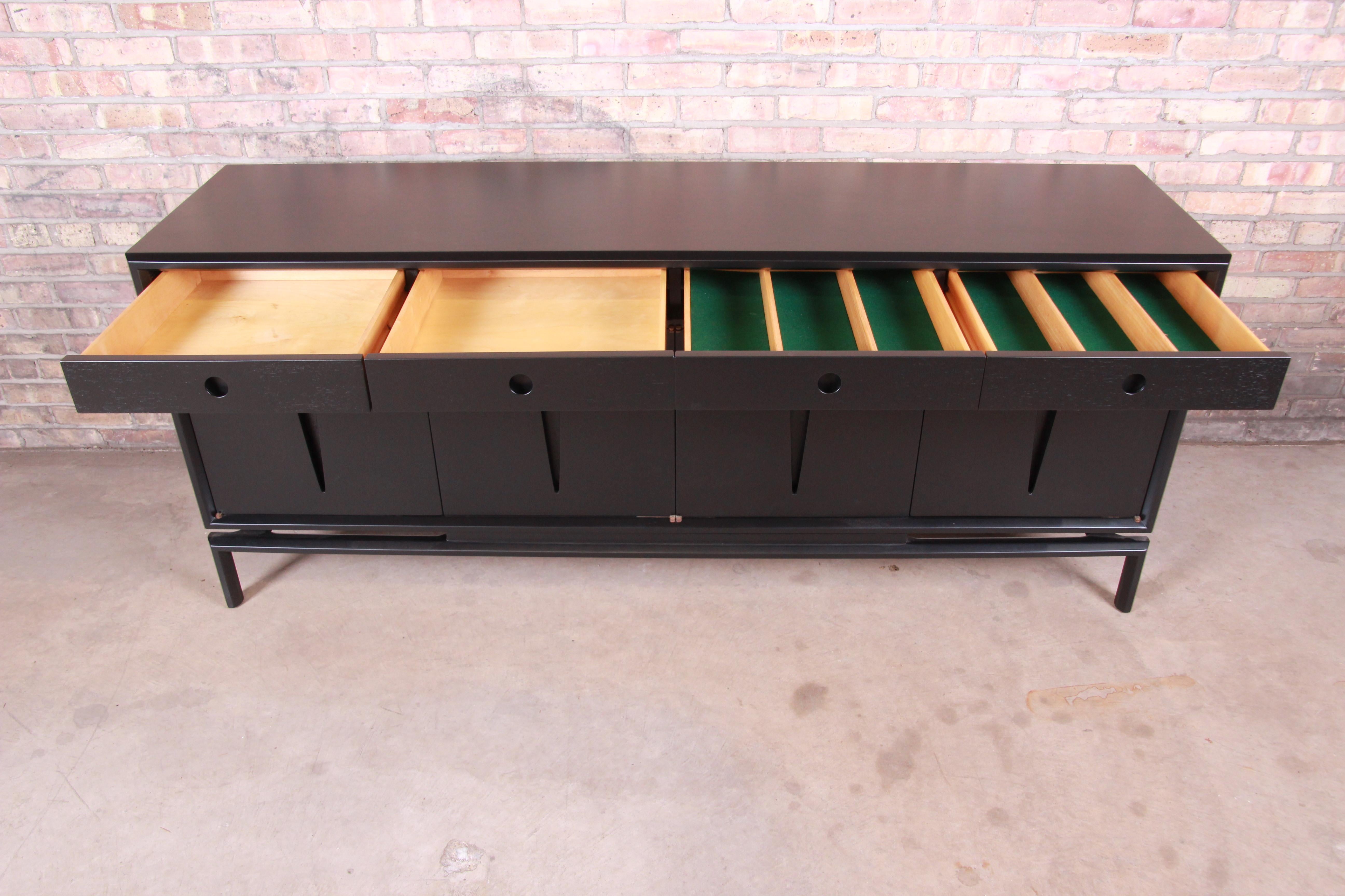 Mid-20th Century Edmond Spence Swedish Modern Ebonized Sideboard or Bar Cabinet, Refinished