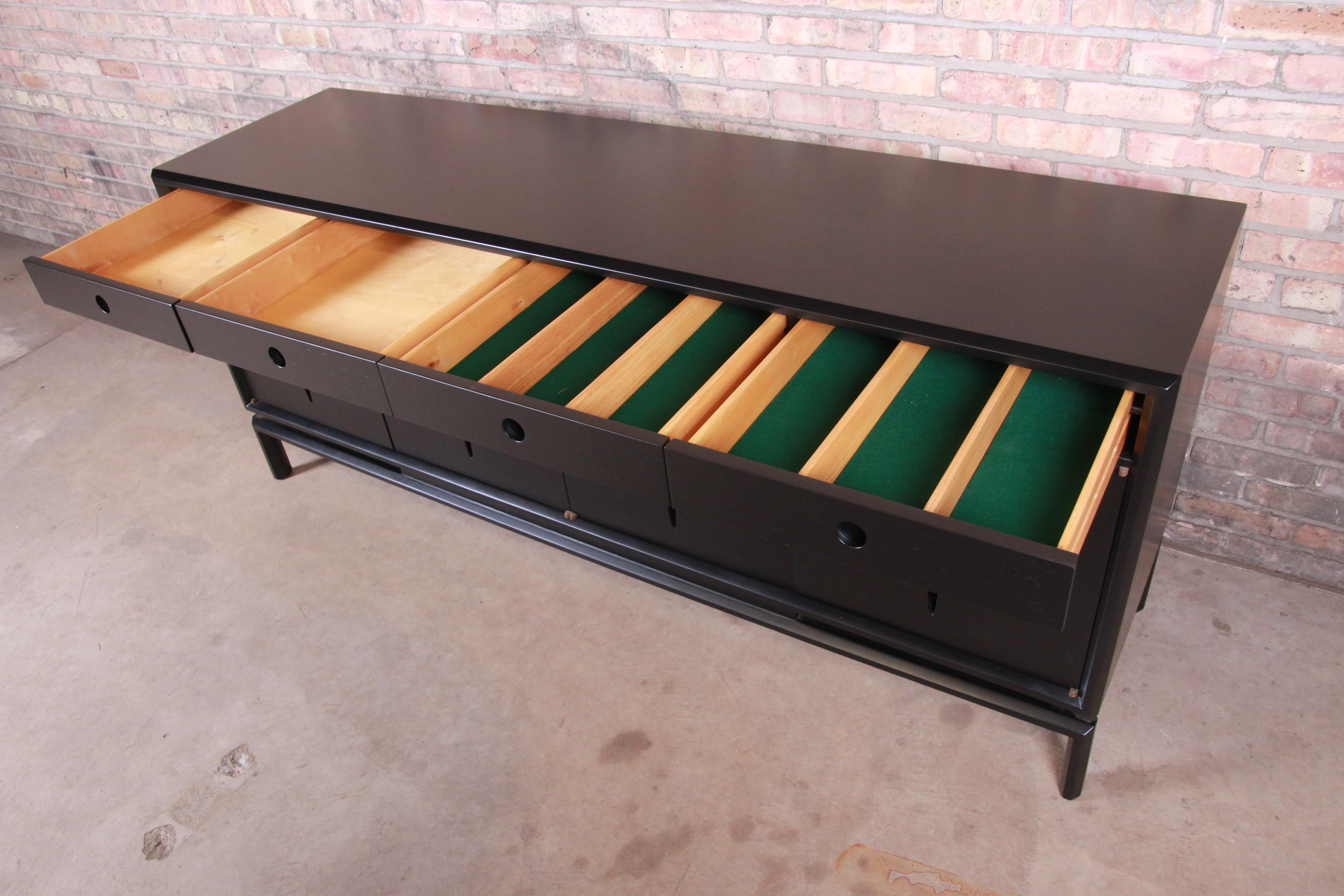 Birch Edmond Spence Swedish Modern Ebonized Sideboard or Bar Cabinet, Refinished
