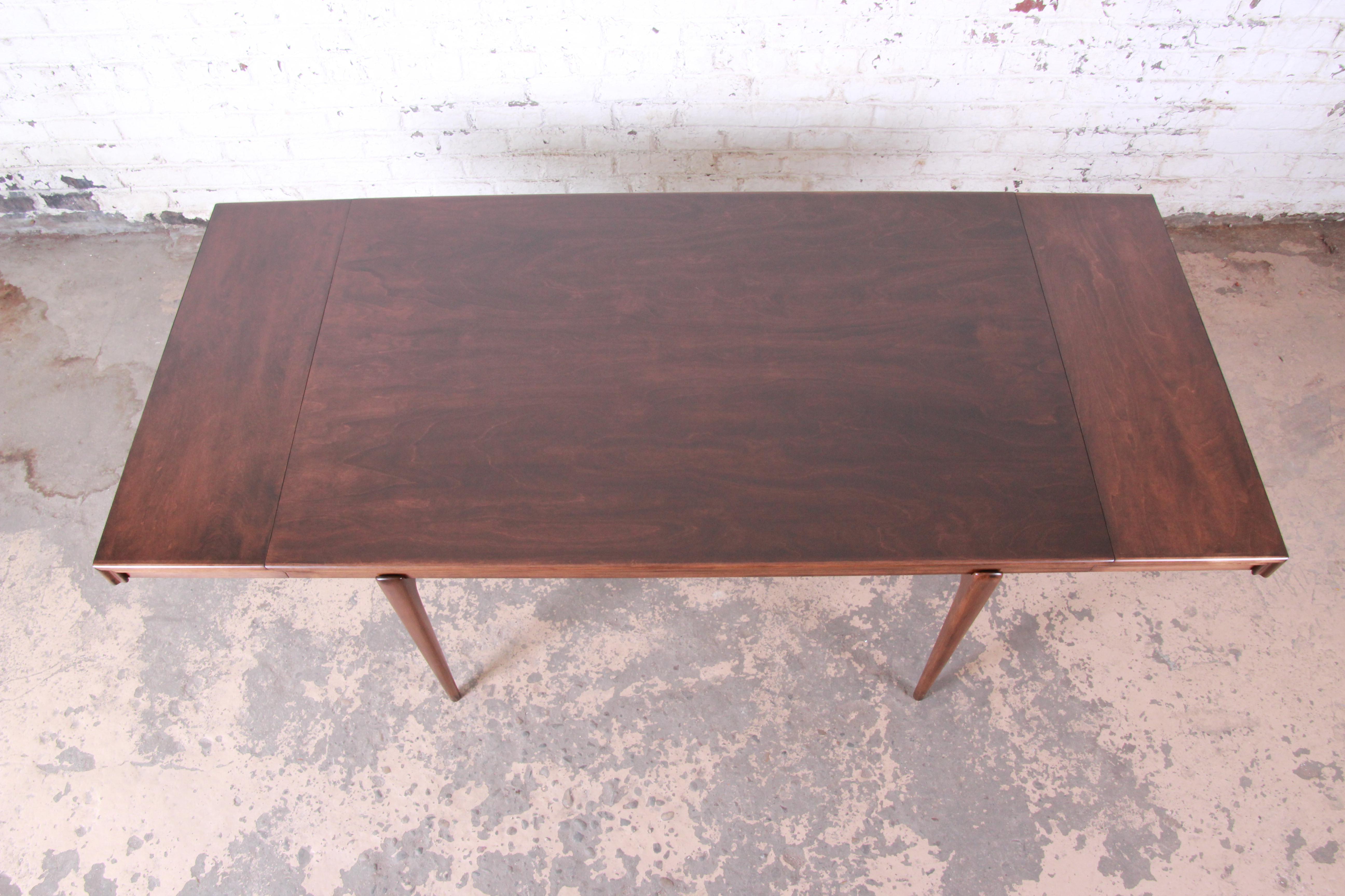 Edmond Spence Swedish Modern Extension Dining Table, Newly Refinished In Good Condition In South Bend, IN