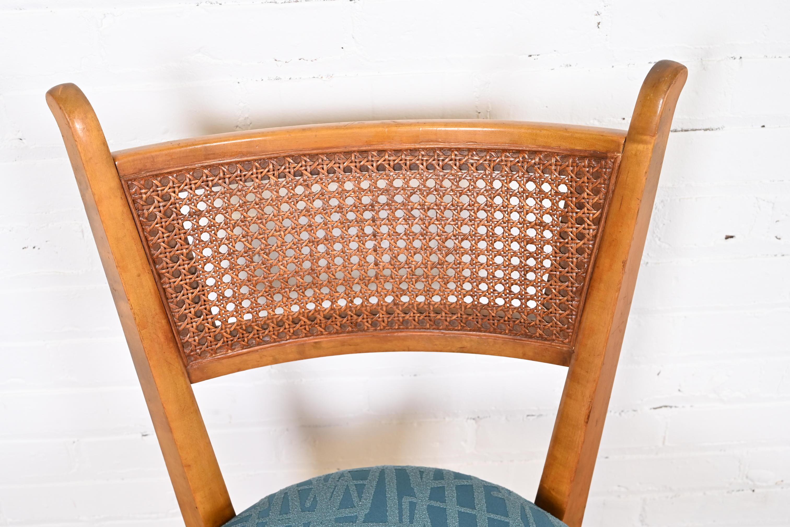 Edmond Spence Swedish Modern Maple and Cane Dining Chairs, Newly Reupholstered For Sale 4