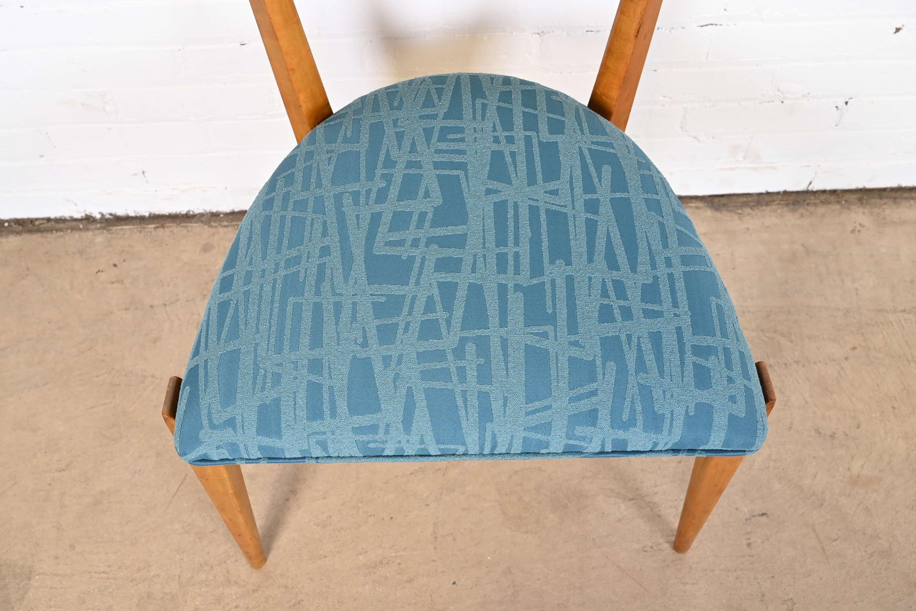 Edmond Spence Swedish Modern Maple and Cane Dining Chairs, Newly Reupholstered For Sale 5