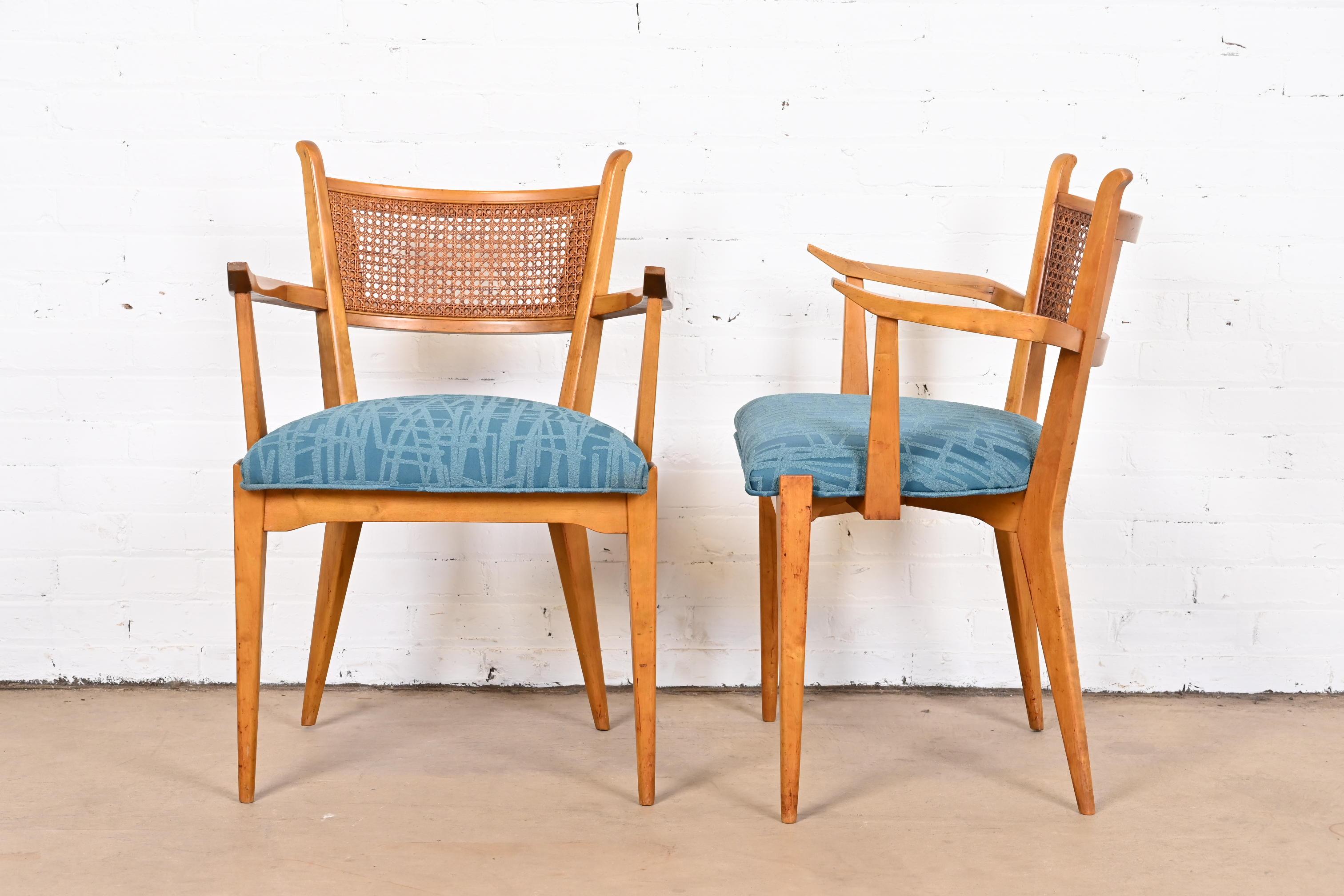 Edmond Spence Swedish Modern Maple and Cane Dining Chairs, Newly Reupholstered For Sale 7