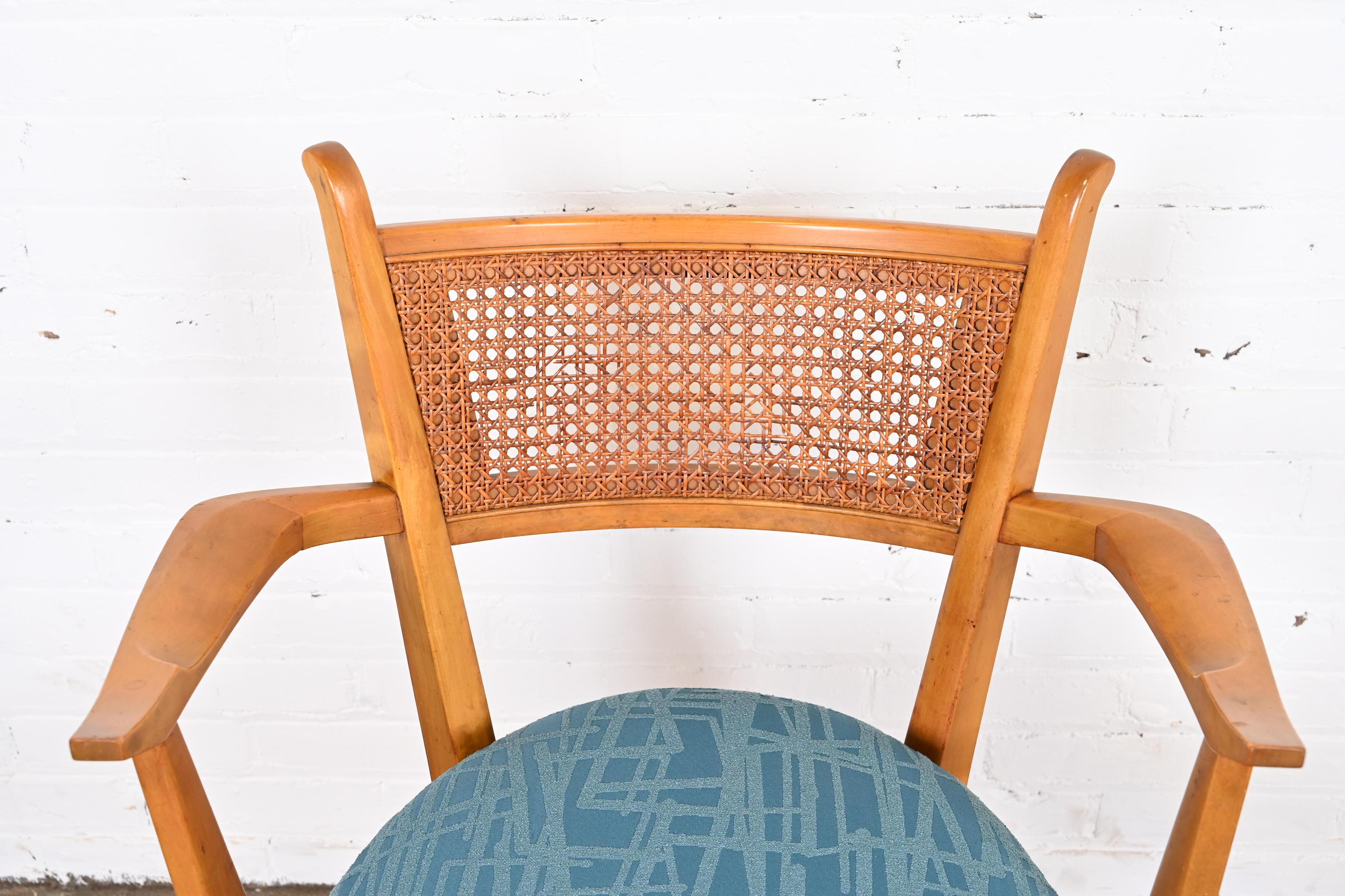 Edmond Spence Swedish Modern Maple and Cane Dining Chairs, Newly Reupholstered For Sale 8