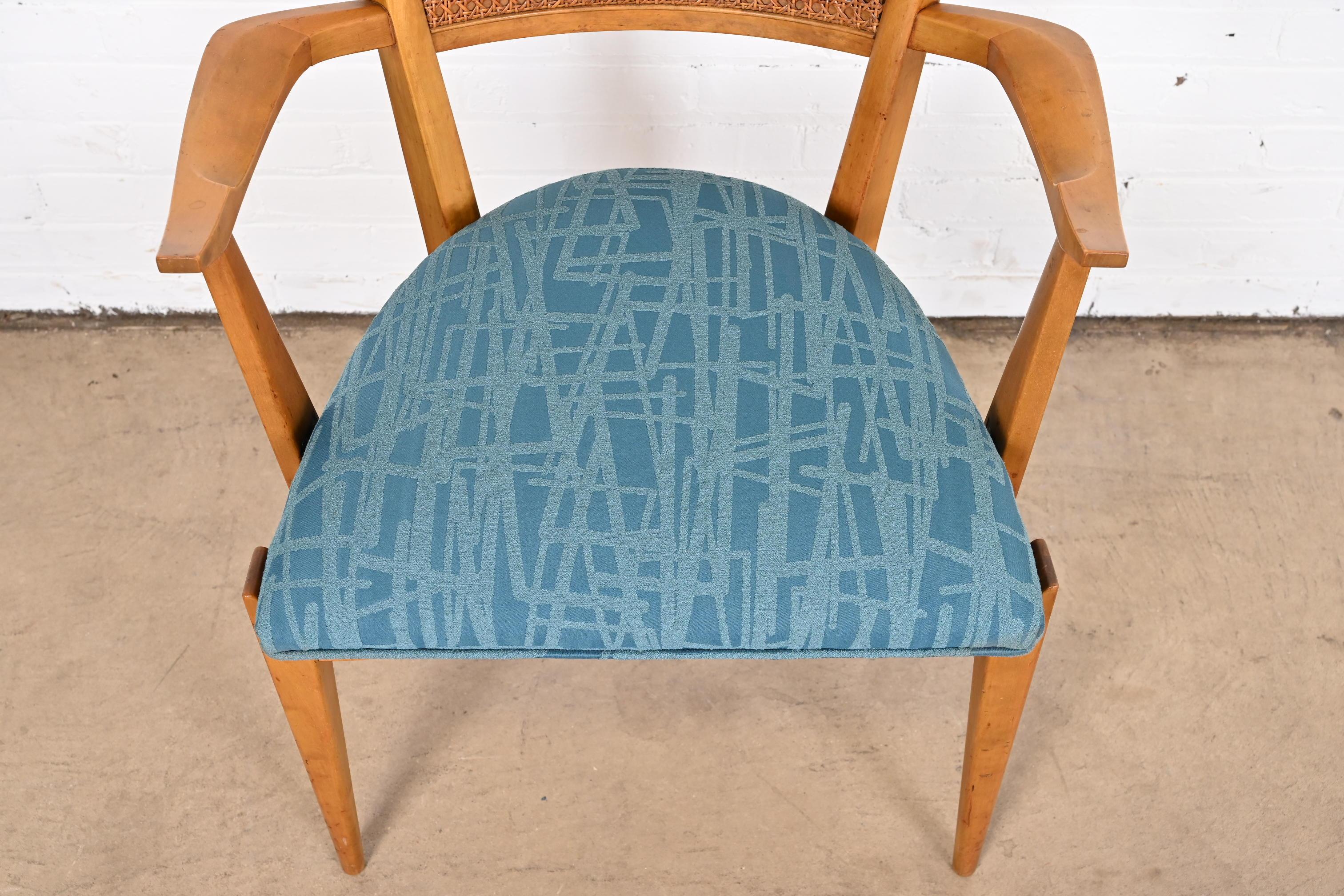 Edmond Spence Swedish Modern Maple and Cane Dining Chairs, Newly Reupholstered For Sale 9