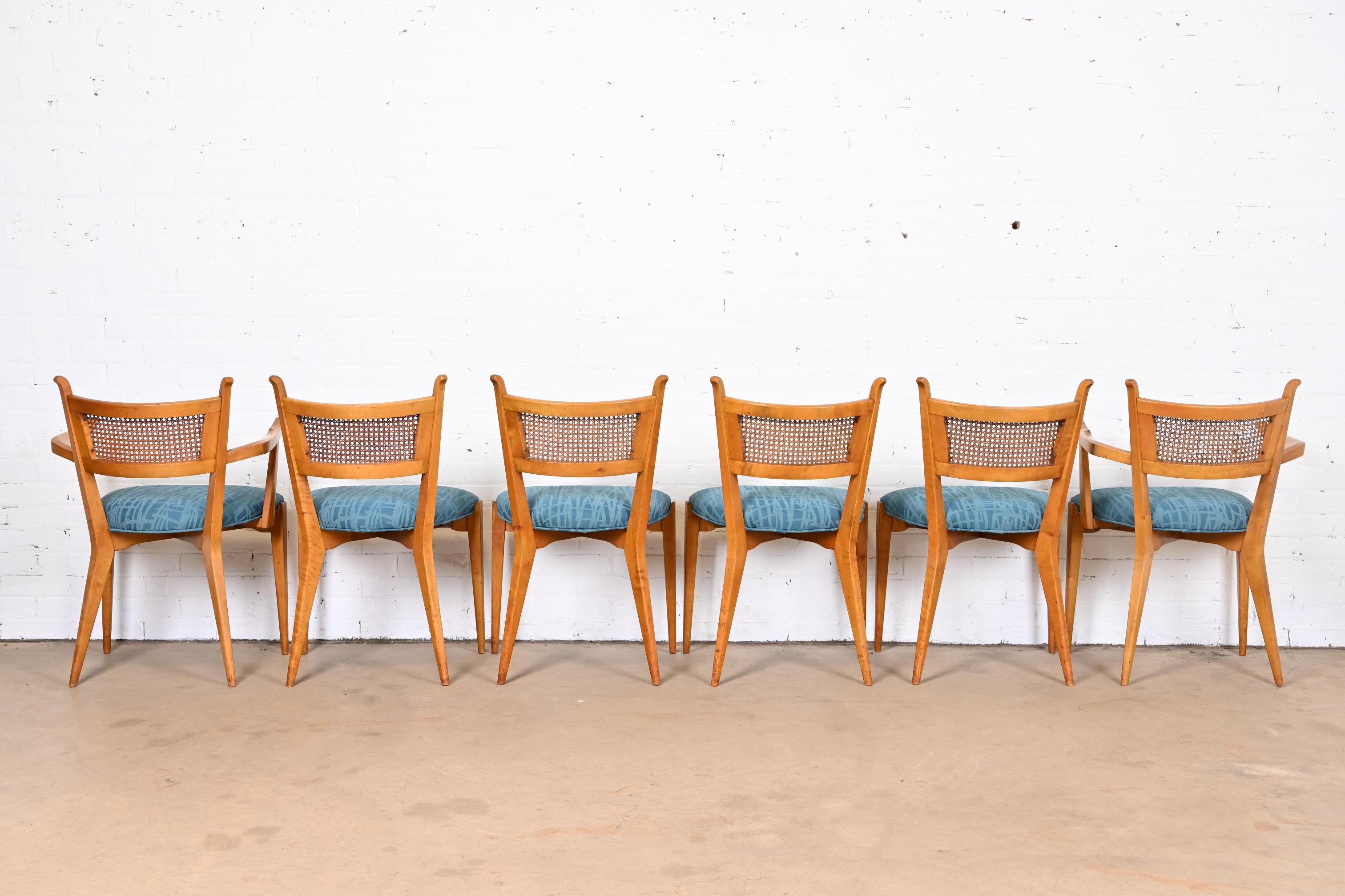 Edmond Spence Swedish Modern Maple and Cane Dining Chairs, Newly Reupholstered For Sale 2