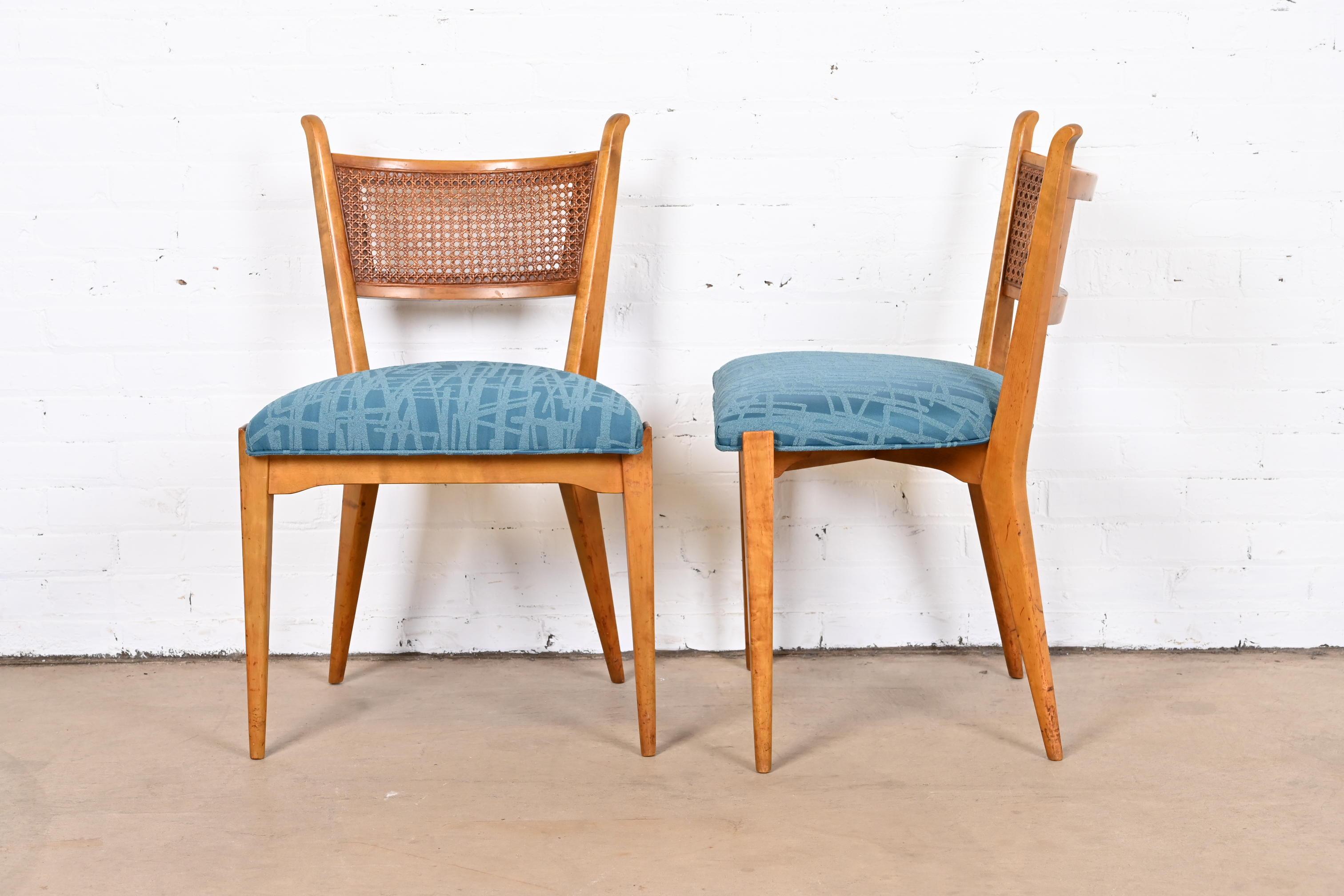 Edmond Spence Swedish Modern Maple and Cane Dining Chairs, Newly Reupholstered For Sale 3