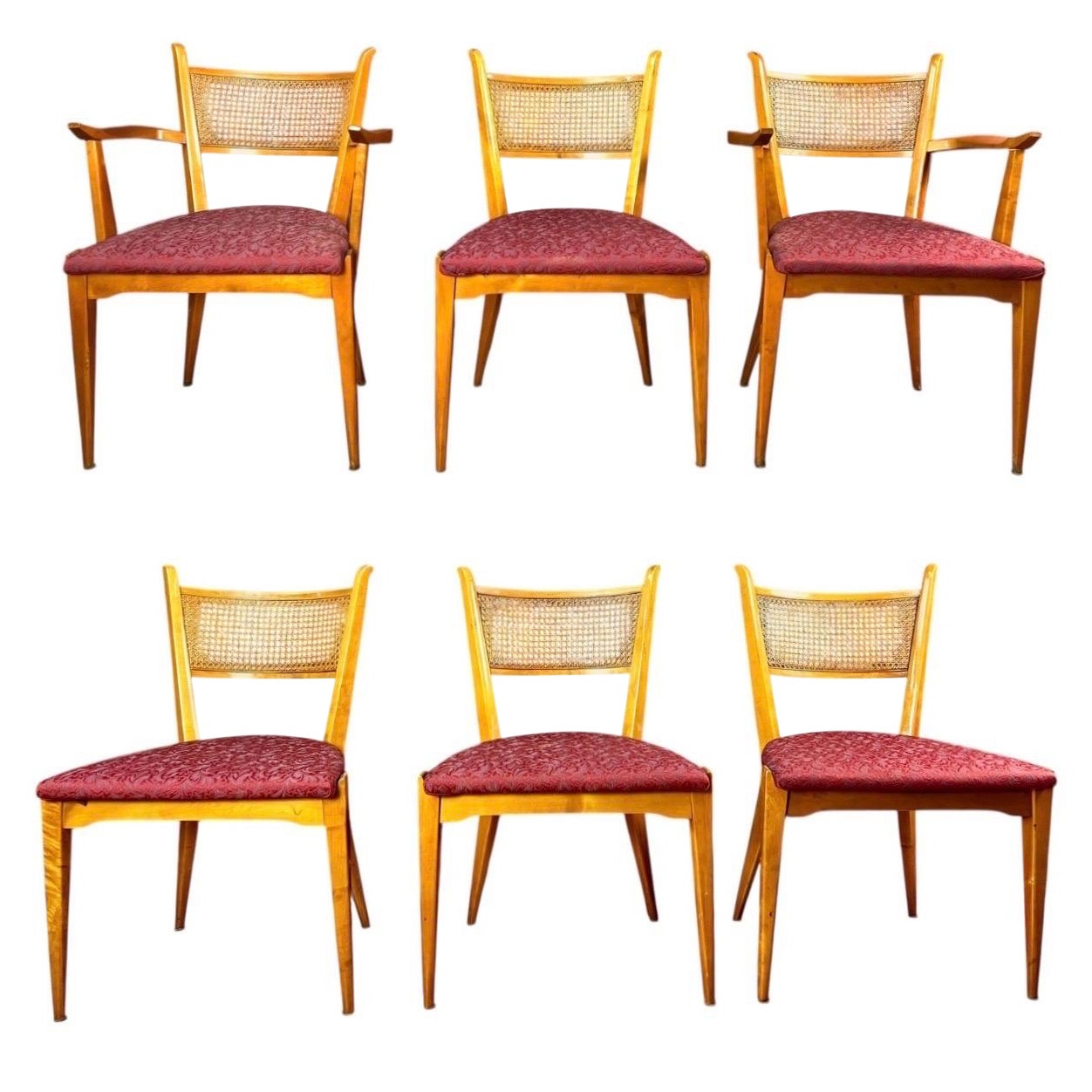 Edmond Spence Swedish Modern Sculpted Maple and Cane Dining Chair’s - Set of 6