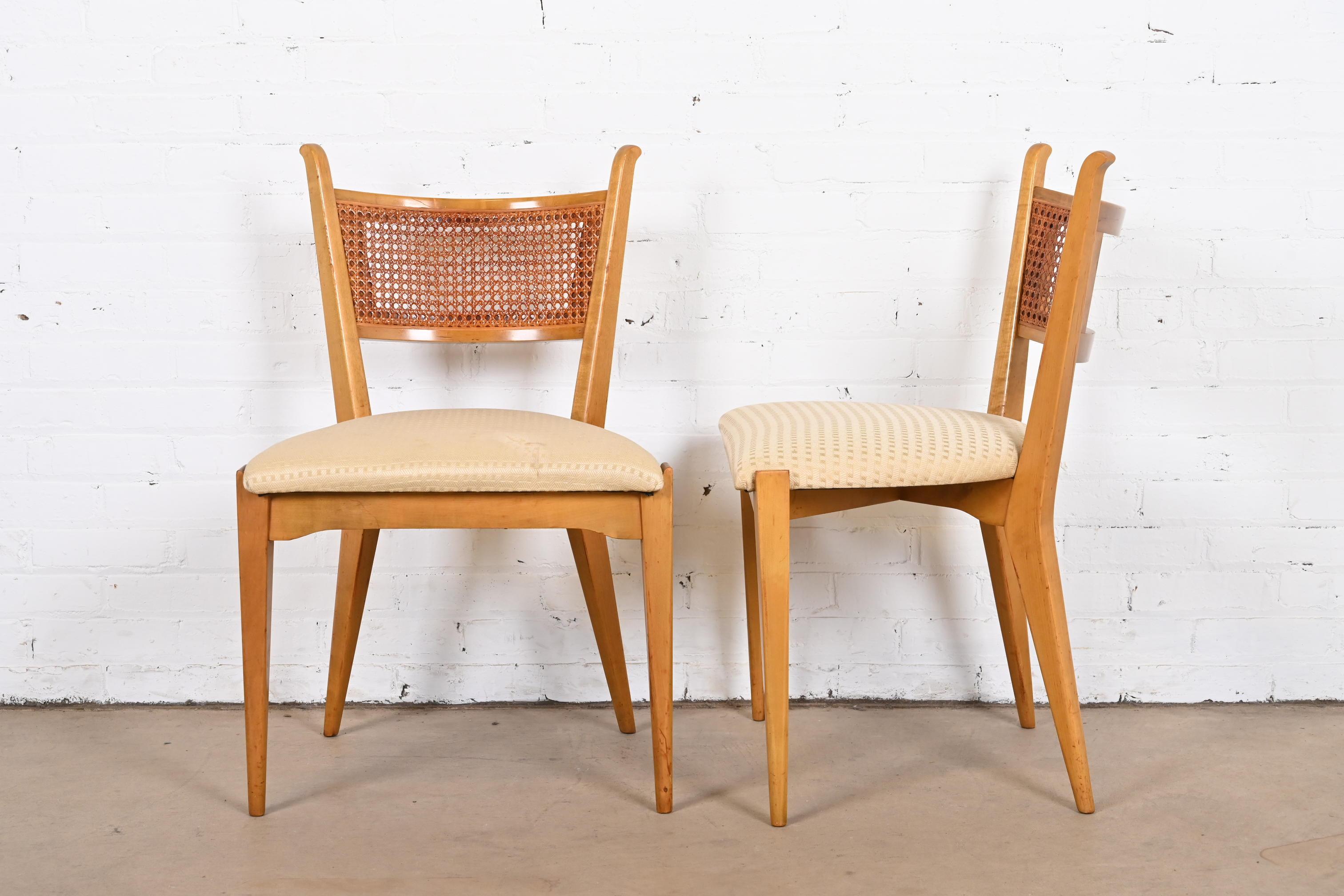 Edmond Spence Swedish Modern Sculpted Maple and Cane Dining Chairs, Set of Four For Sale 4
