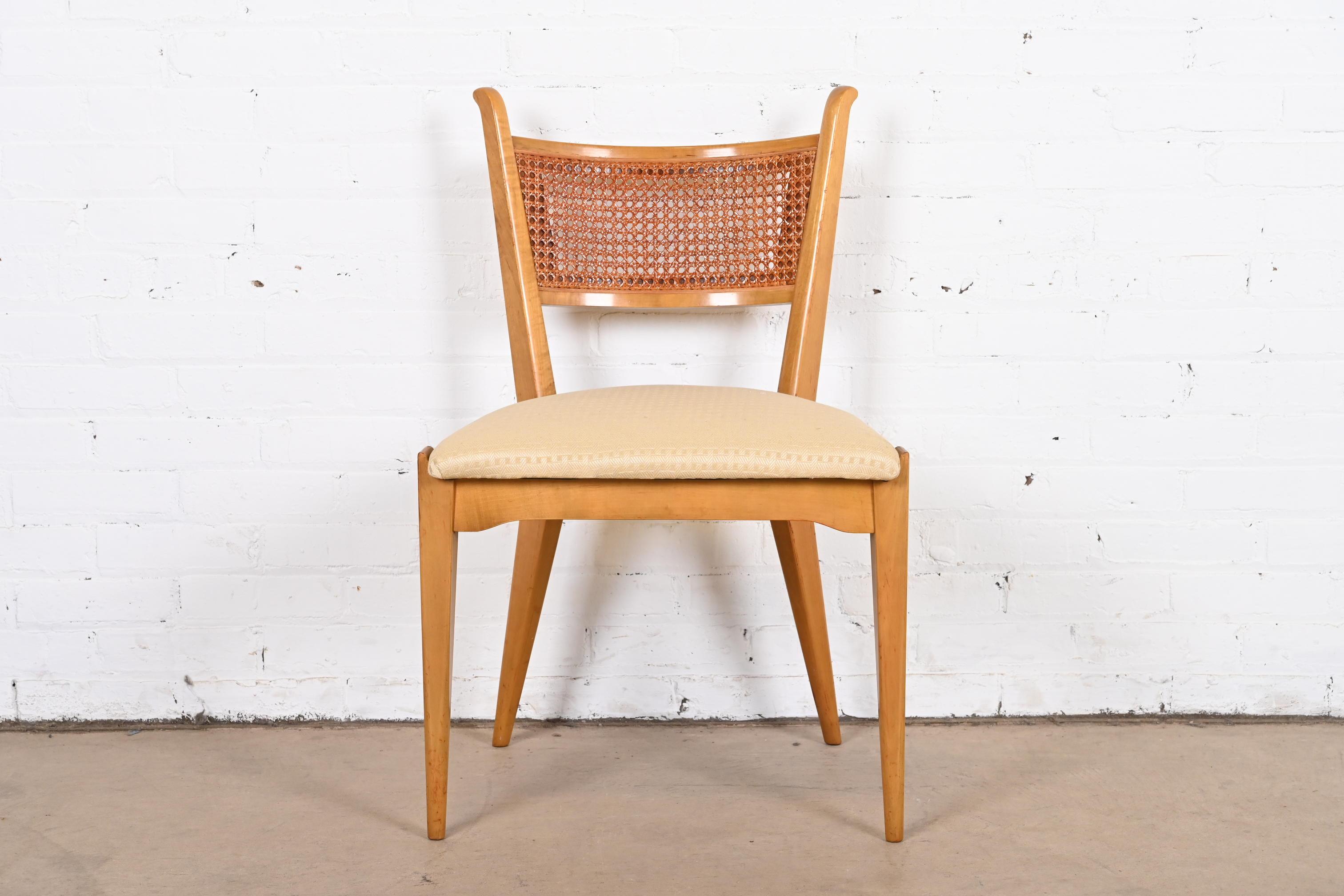 Edmond Spence Swedish Modern Sculpted Maple and Cane Dining Chairs, Set of Four For Sale 5