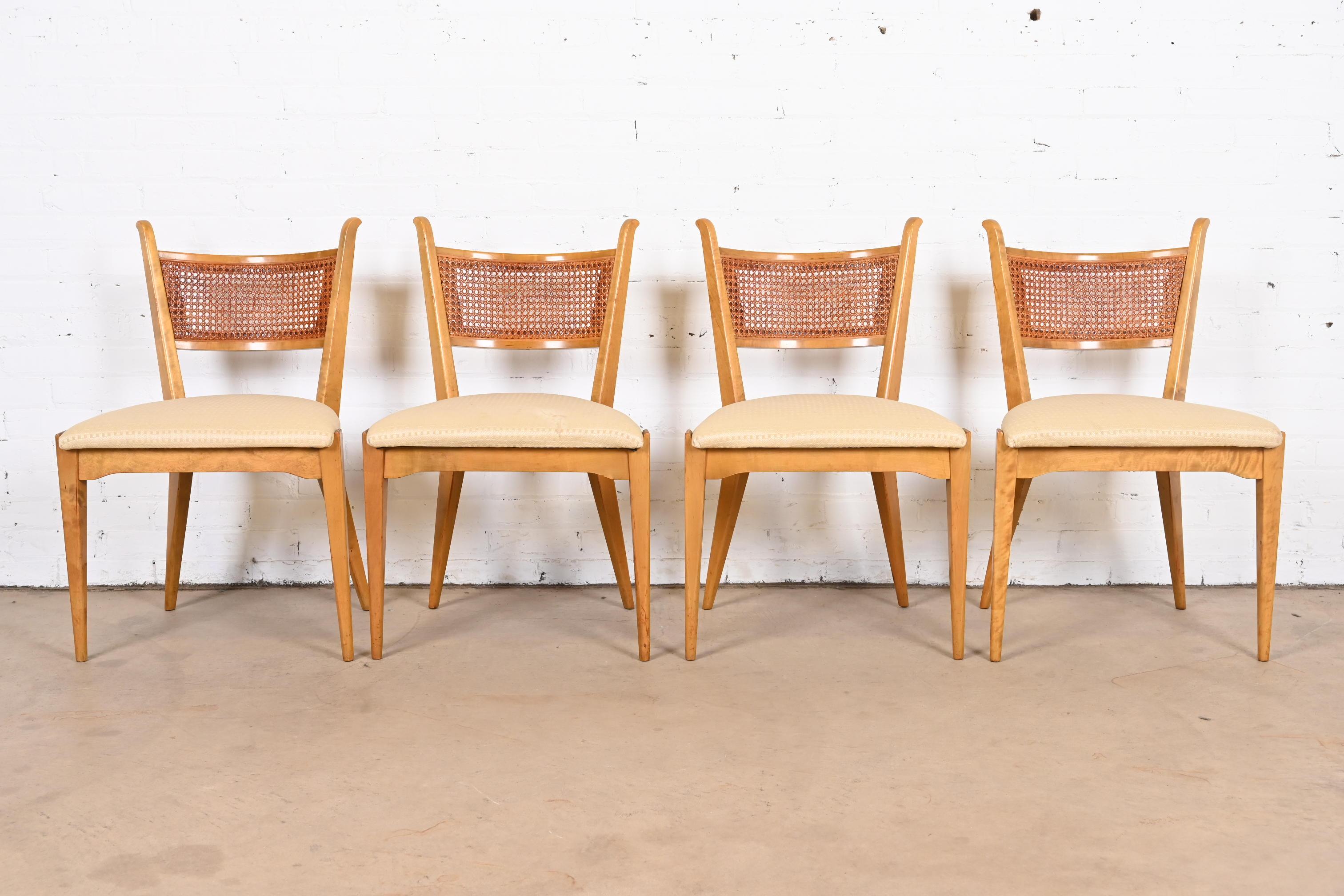 Scandinavian Modern Edmond Spence Swedish Modern Sculpted Maple and Cane Dining Chairs, Set of Four For Sale