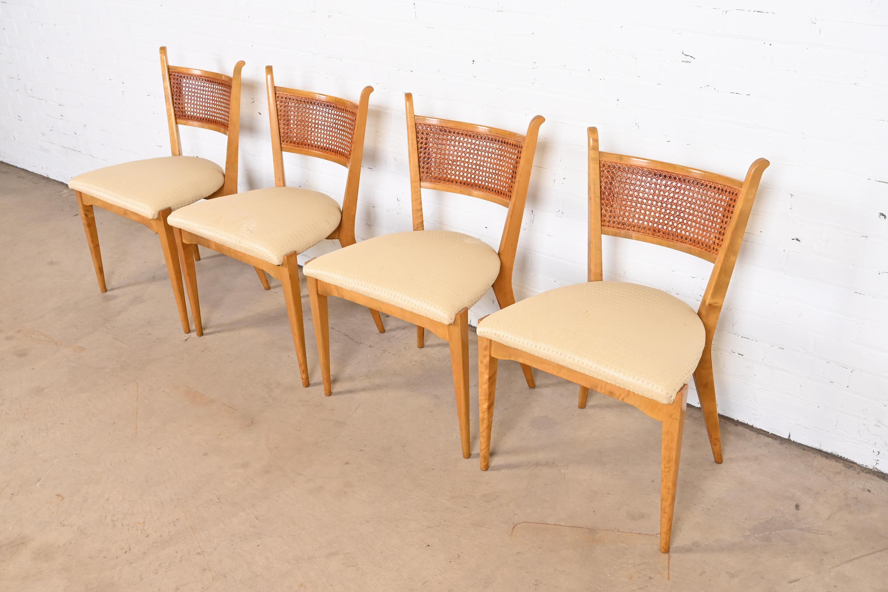 Edmond Spence Swedish Modern Sculpted Maple and Cane Dining Chairs, Set of Four In Good Condition For Sale In South Bend, IN