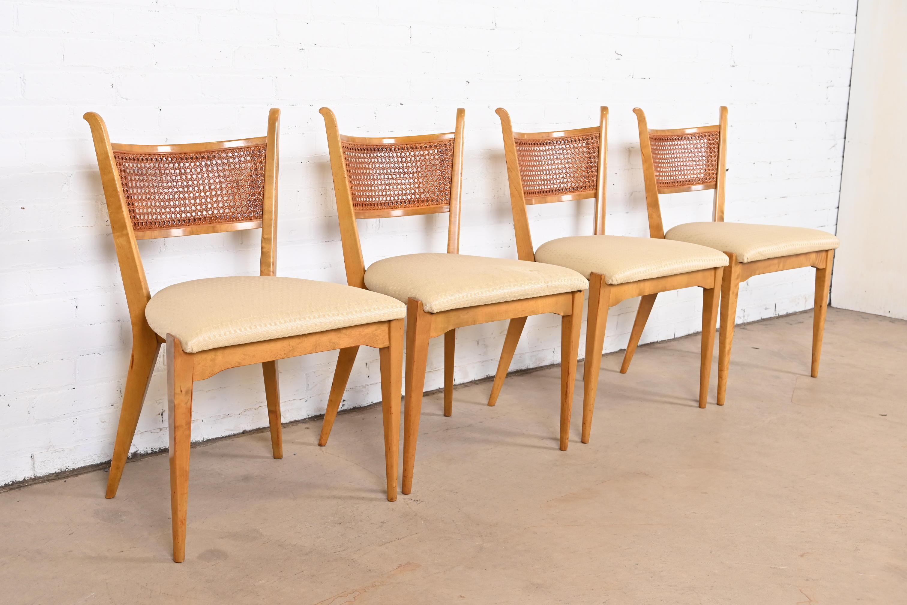 Edmond Spence Swedish Modern Sculpted Maple and Cane Dining Chairs, Set of Four For Sale 1