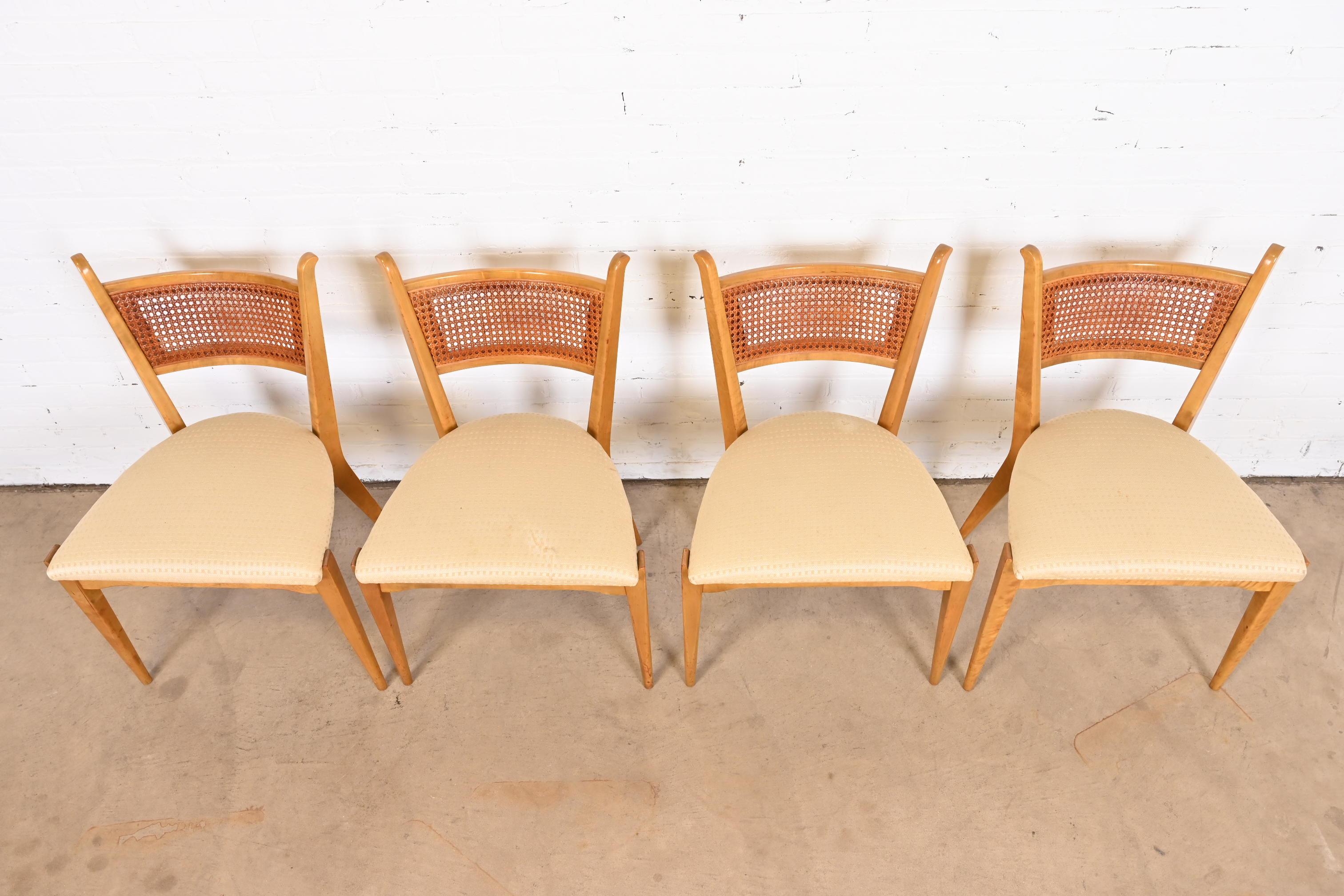 Edmond Spence Swedish Modern Sculpted Maple and Cane Dining Chairs, Set of Four For Sale 2