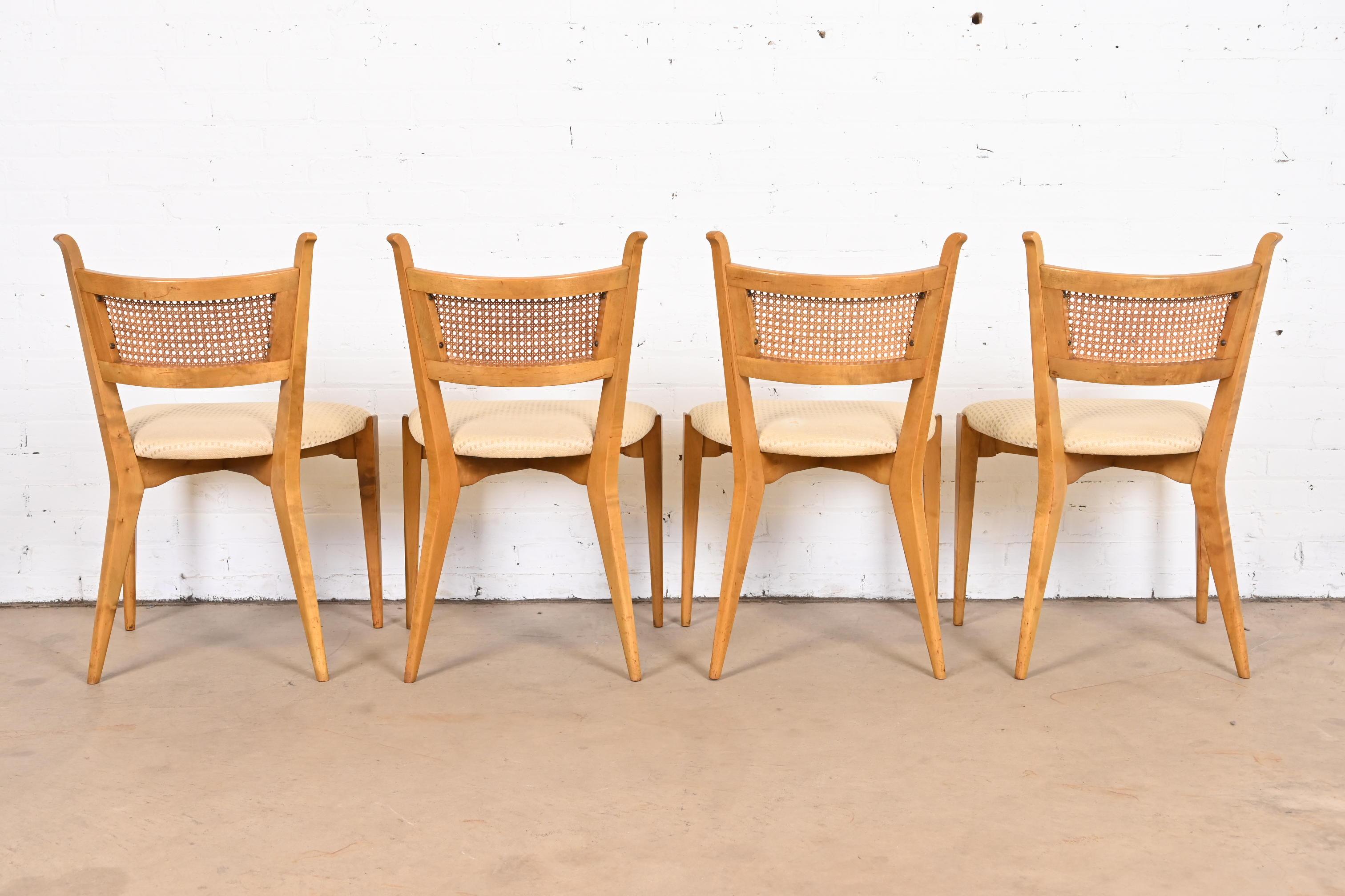 Edmond Spence Swedish Modern Sculpted Maple and Cane Dining Chairs, Set of Four For Sale 3