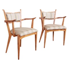 Edmond Spence Swedish Modern Sculpted Tiger Maple Armchairs, Pair