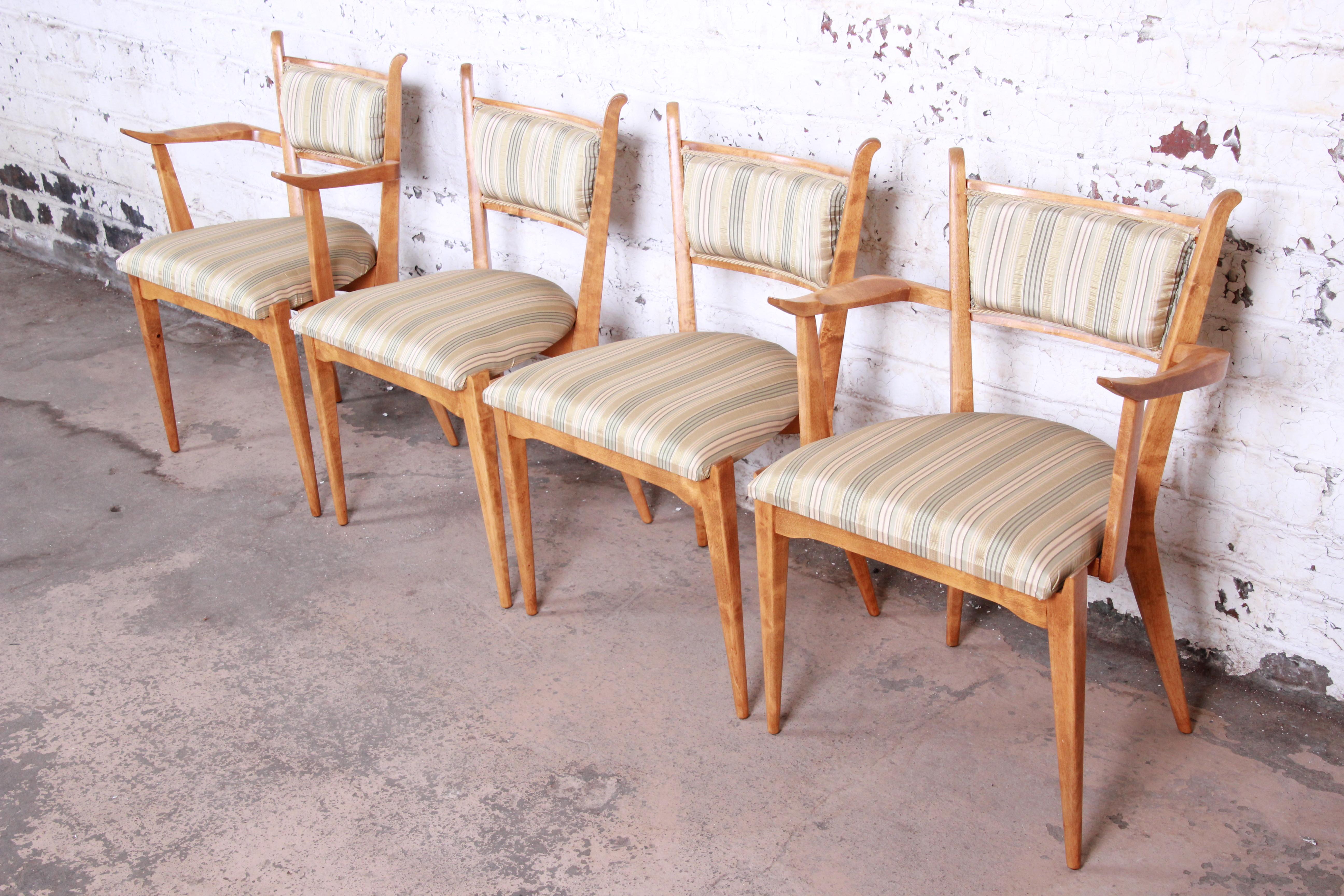 Edmond Spence Swedish Modern Sculpted Tiger Maple Dining Chairs, Set of Four In Good Condition In South Bend, IN