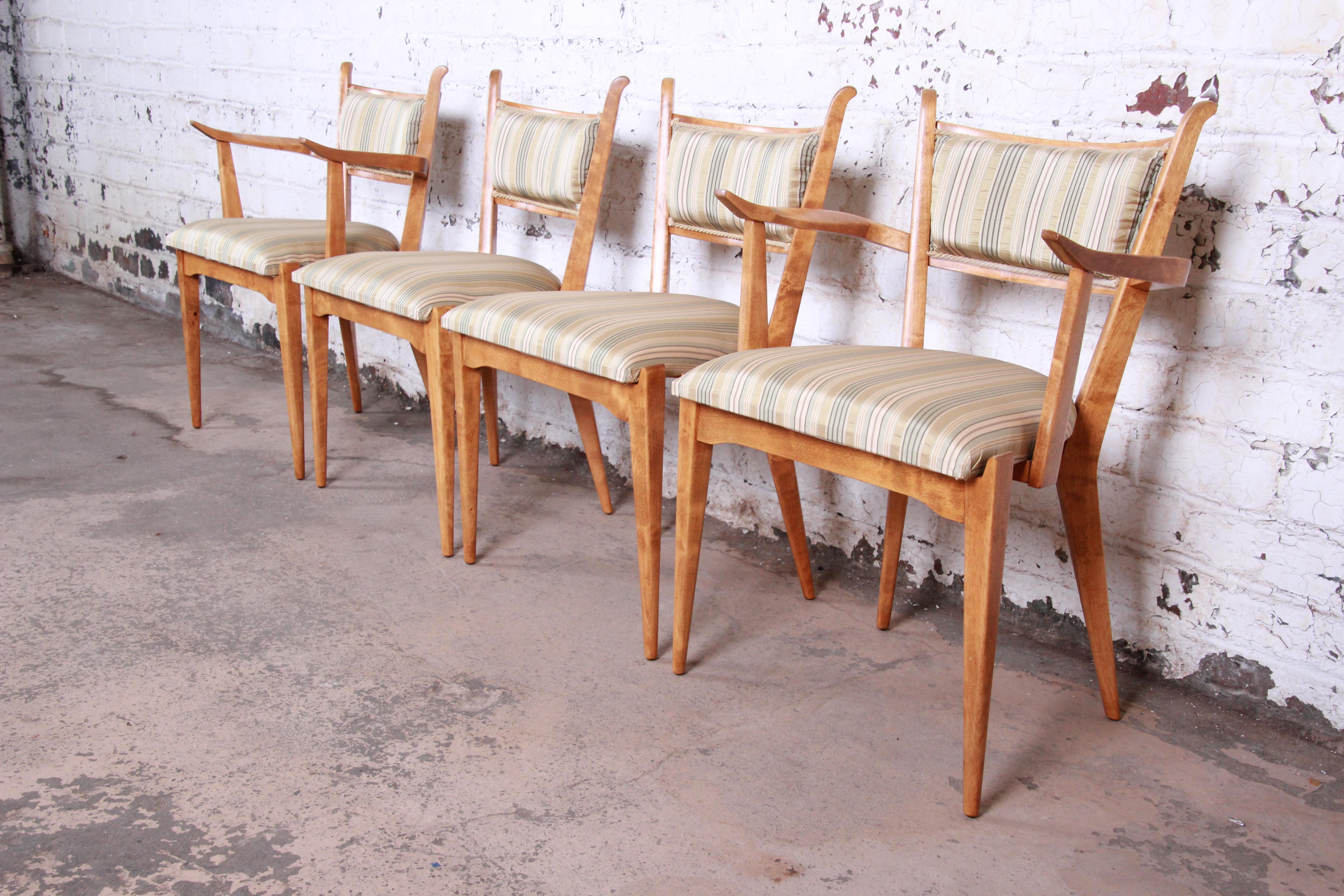 Mid-20th Century Edmond Spence Swedish Modern Sculpted Tiger Maple Dining Chairs, Set of Four