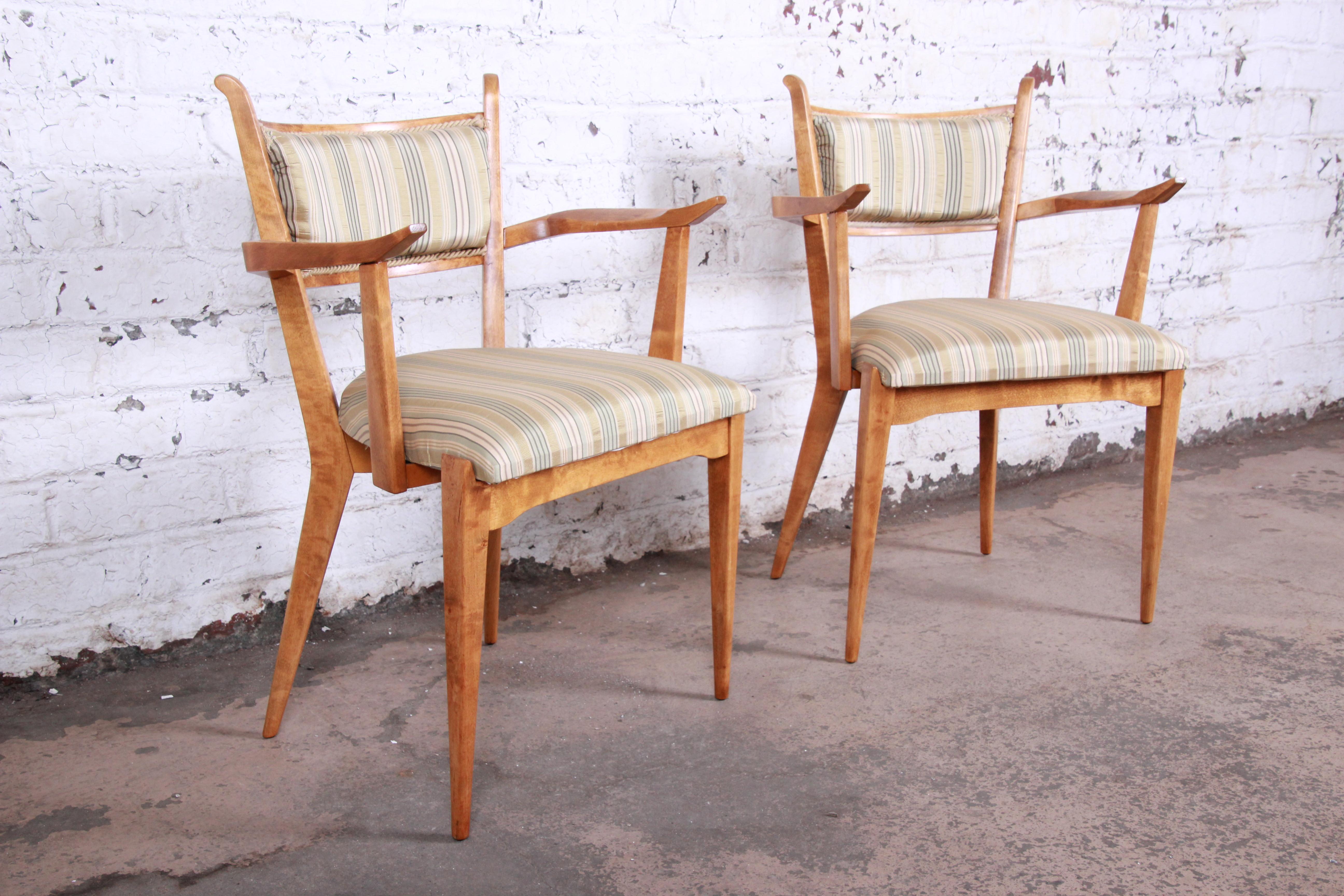 Upholstery Edmond Spence Swedish Modern Sculpted Tiger Maple Dining Chairs, Set of Four